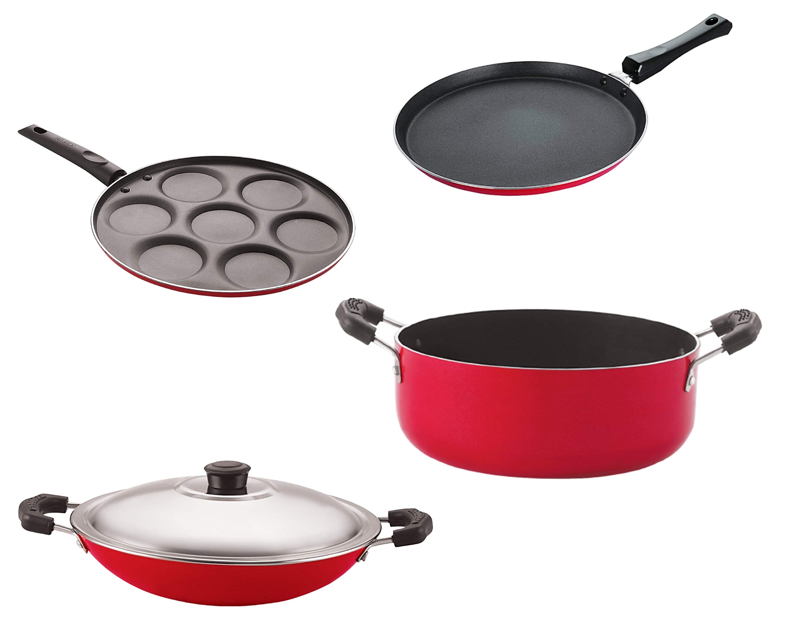 Nirlon Kitchen Pots & Pans Non Stick Cookware Set Of 4 Pieces (2.6Mm_Appachatti_Up_Cass22_Ft12)