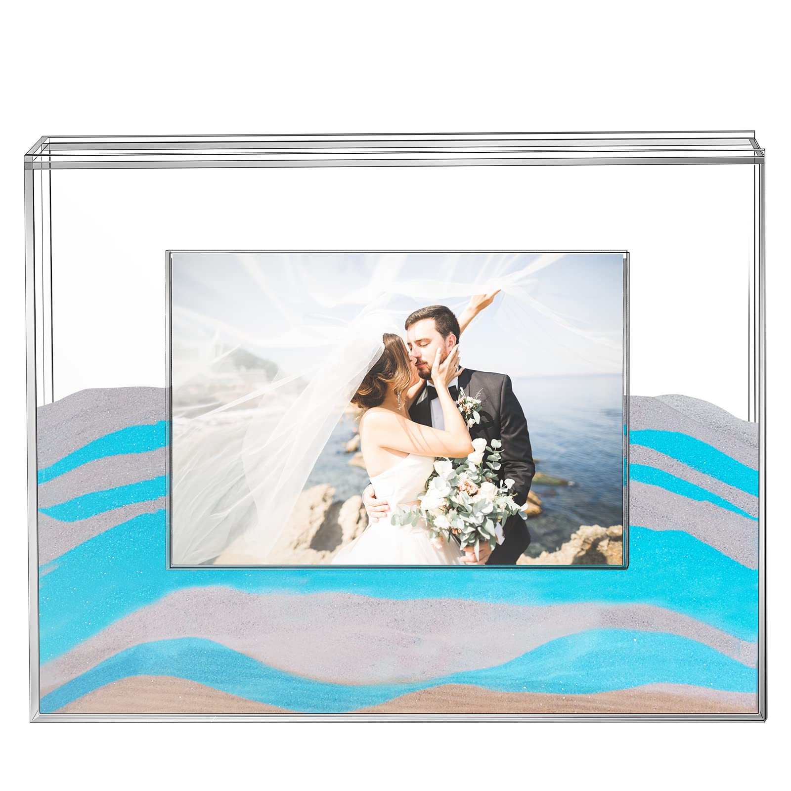 Queekay Wedding Unity Sand Ceremony Photo Frame Clear Acrylic Sand Ceremony Shadow Box with Picture Frame for Wedding Decoration