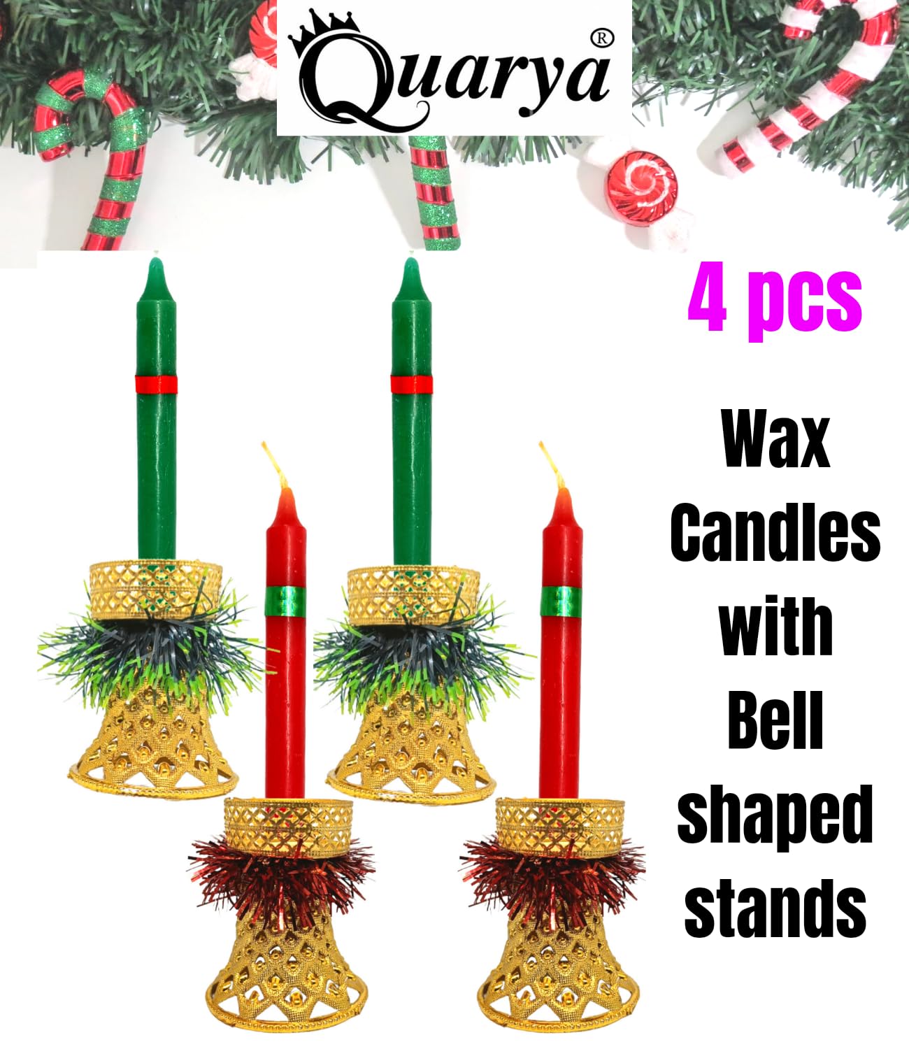 Quarya Decorative Candles Round Merry Christmas Wax Candles with Candle Stands Holders for Xmas Red Green Santa Candles for Home