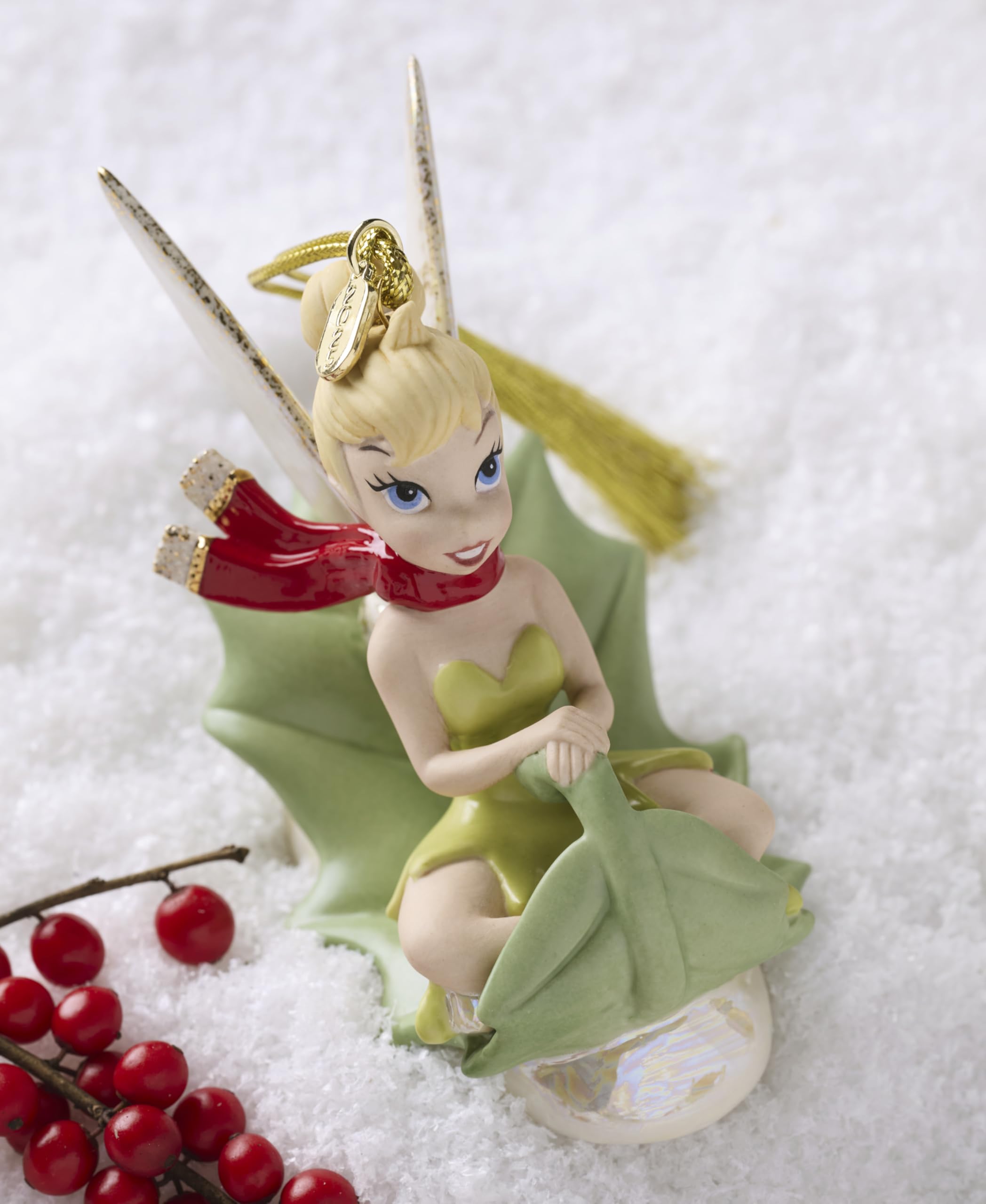 Lenox Ornament, 2025 Tinker Bell Sledding Ornament, Porcelain with Gold Accents, Hanging Cord for Christmas Tree Decoration, Chr