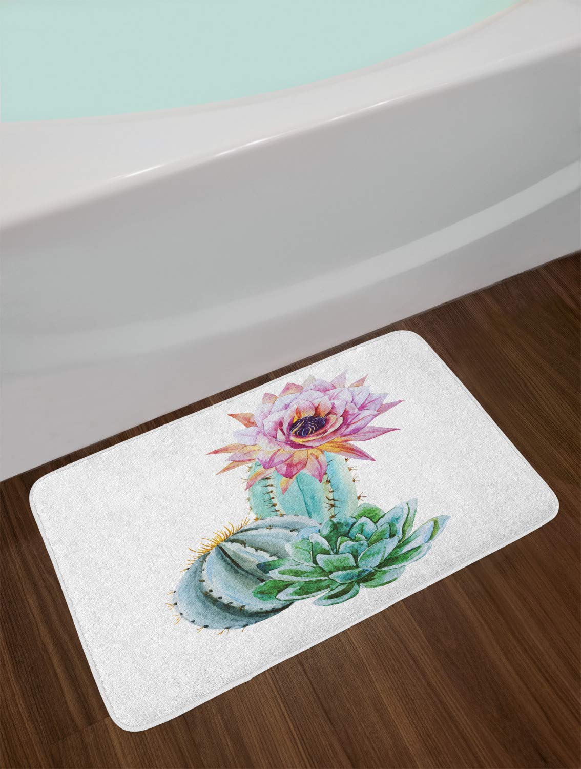 Ambesonne Cactus Bath Mat, Cactus Spikes Flower In Hot Mexican Desert Sand Botanical Natural Image, Plush Bathroom Decor Mat Wit
