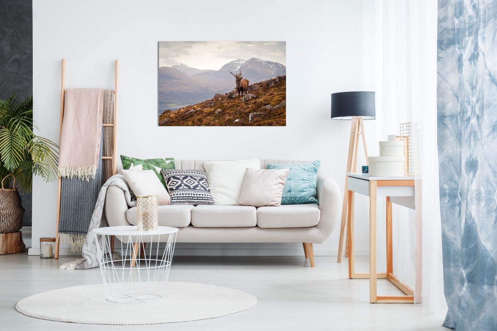 Wild Stag Scottish Highlands Canvas Wall Art Picture Print (36X24In)