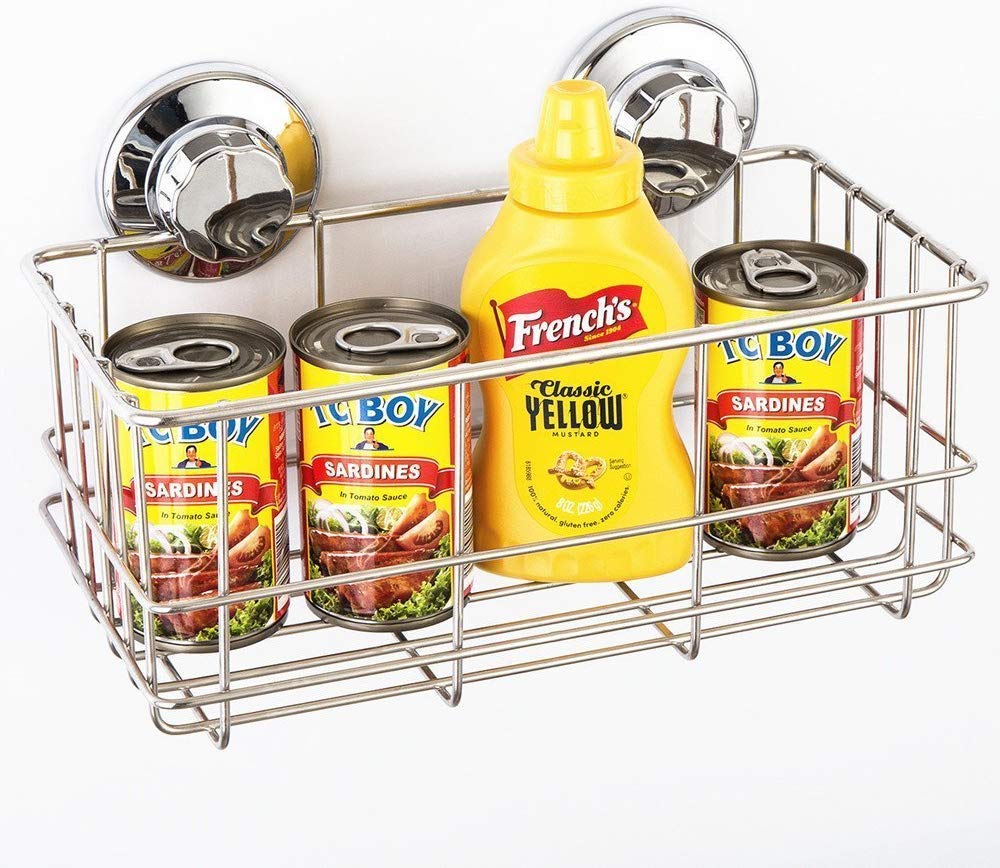 Sanno Suction Cup Shower Caddy Basket For Shampoo Combo Organizer Basket Stainless Steel Holder For Bathroom Storage