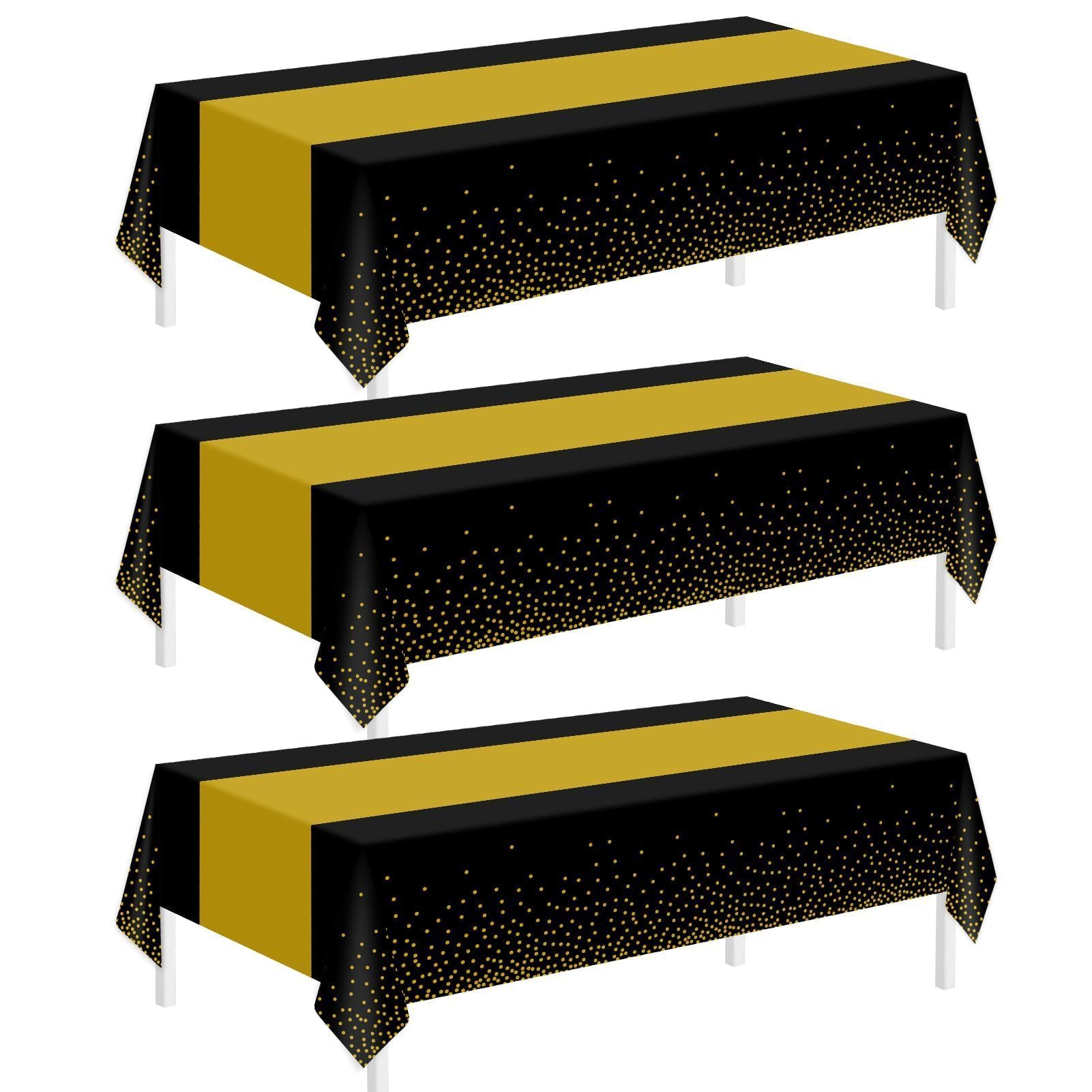 3 Pack New Years Tablecloth,Black And Gold Tablecloths For Rectangle Tables,New Years Decorations,54'' X 108'' Disposable Plasti