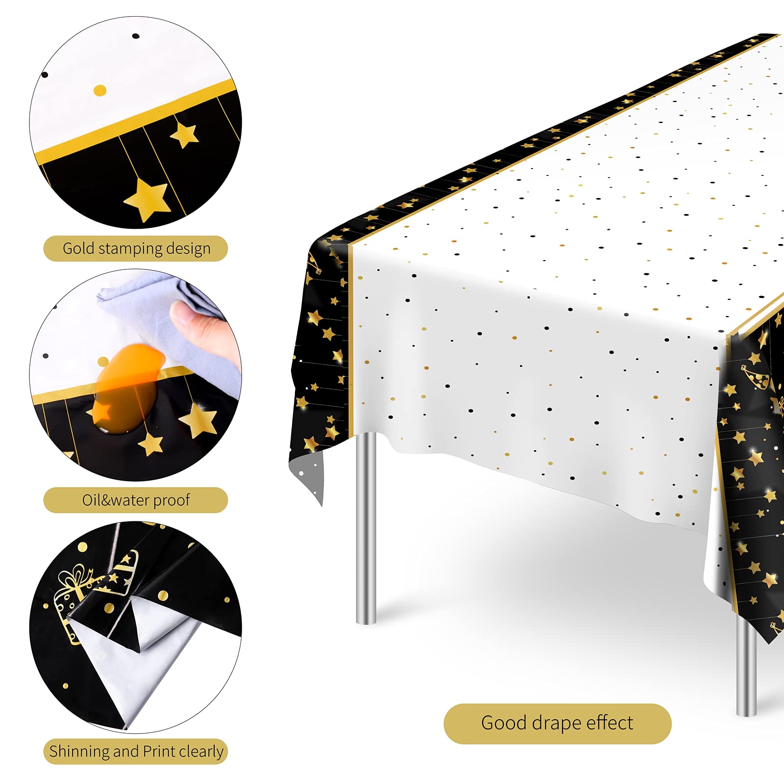 Ruisita 2 Pack Black Gold Table Cloth Cover Happy 50Th Birthday Tablecloth Party Tablecloths Rectangular Table Cloth Cover For I