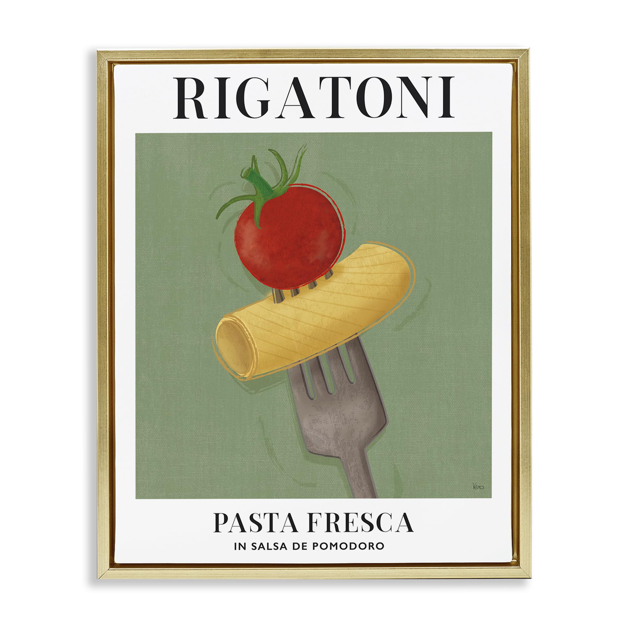 Stupell Industries Vintage Rigatoni on Fork Gold Framed Floater Canvas Wall Art Design by Veronique Charron, 25 x 31