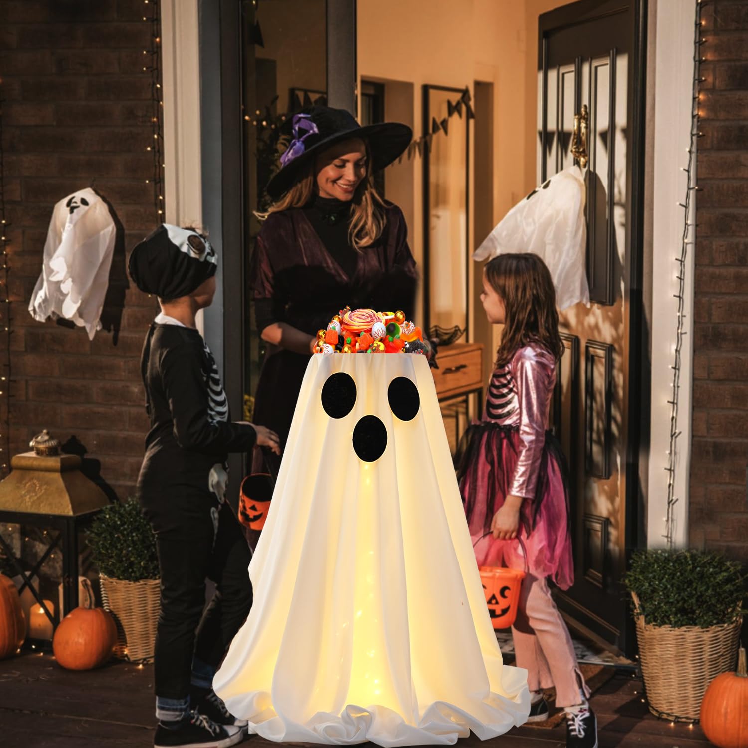 [Timer] Halloween Ghost Decorations Indoor - Lit Ghost Candy Bowl Decorations Trick or Treat Candy Holder, DIY Spooky Ghosts Cra