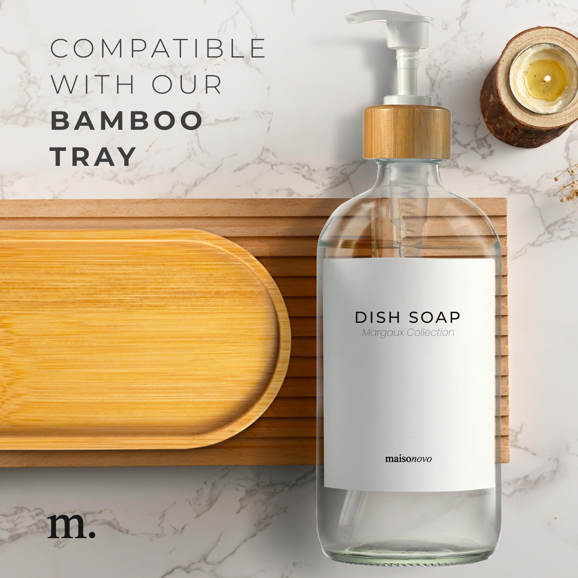 Maisonovo Kitchen Soap Dispenser | 16.9 Fl Oz Glass Clear Soap Dispenser With Bamboo Pump