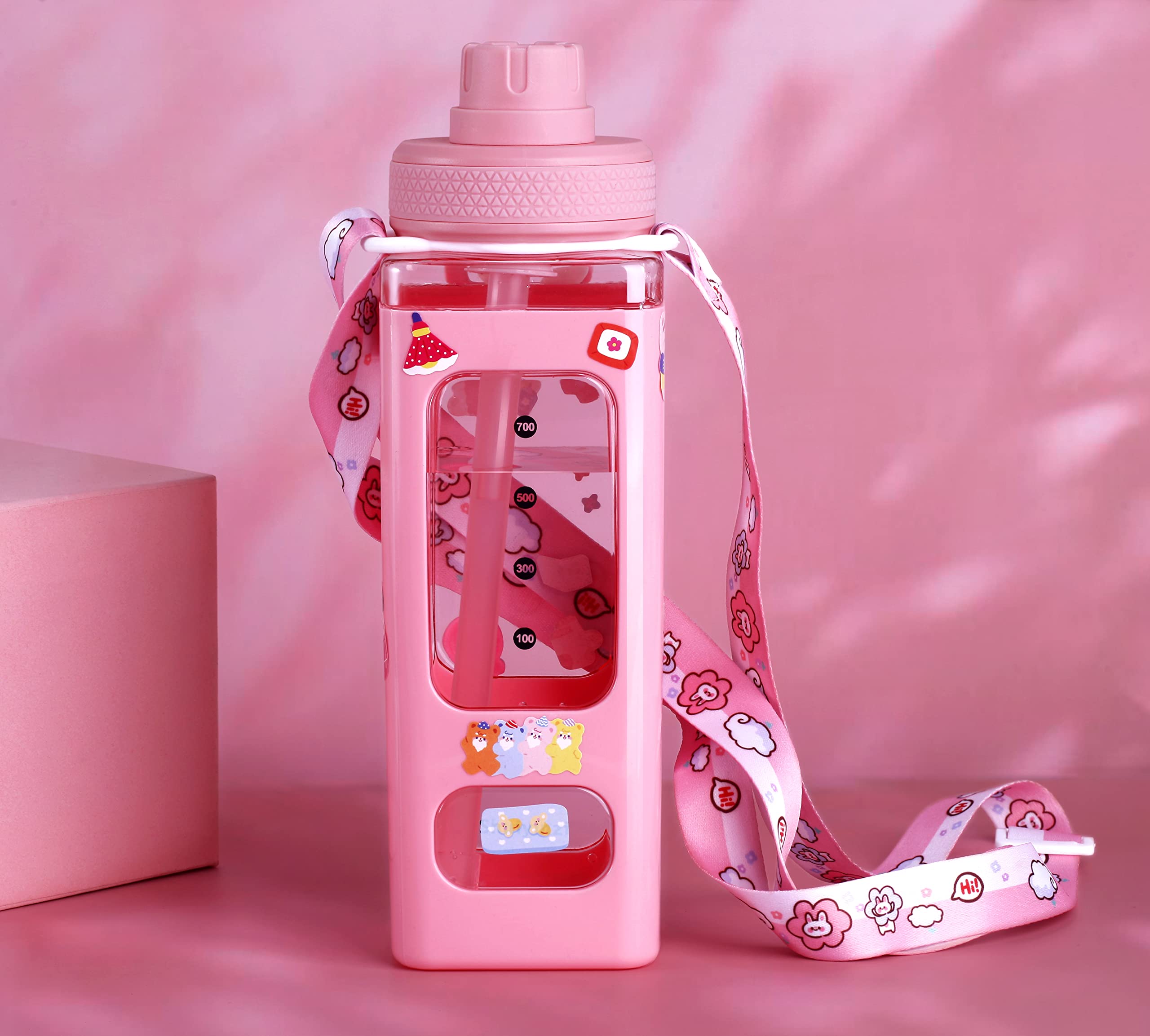 Newstyp Kawaii Bear Pastel Water Bottle With 3D Sticker 700Ml Plastic Travel Tea Juice Milk Portable Cute Shaker Drink Bottle Gi