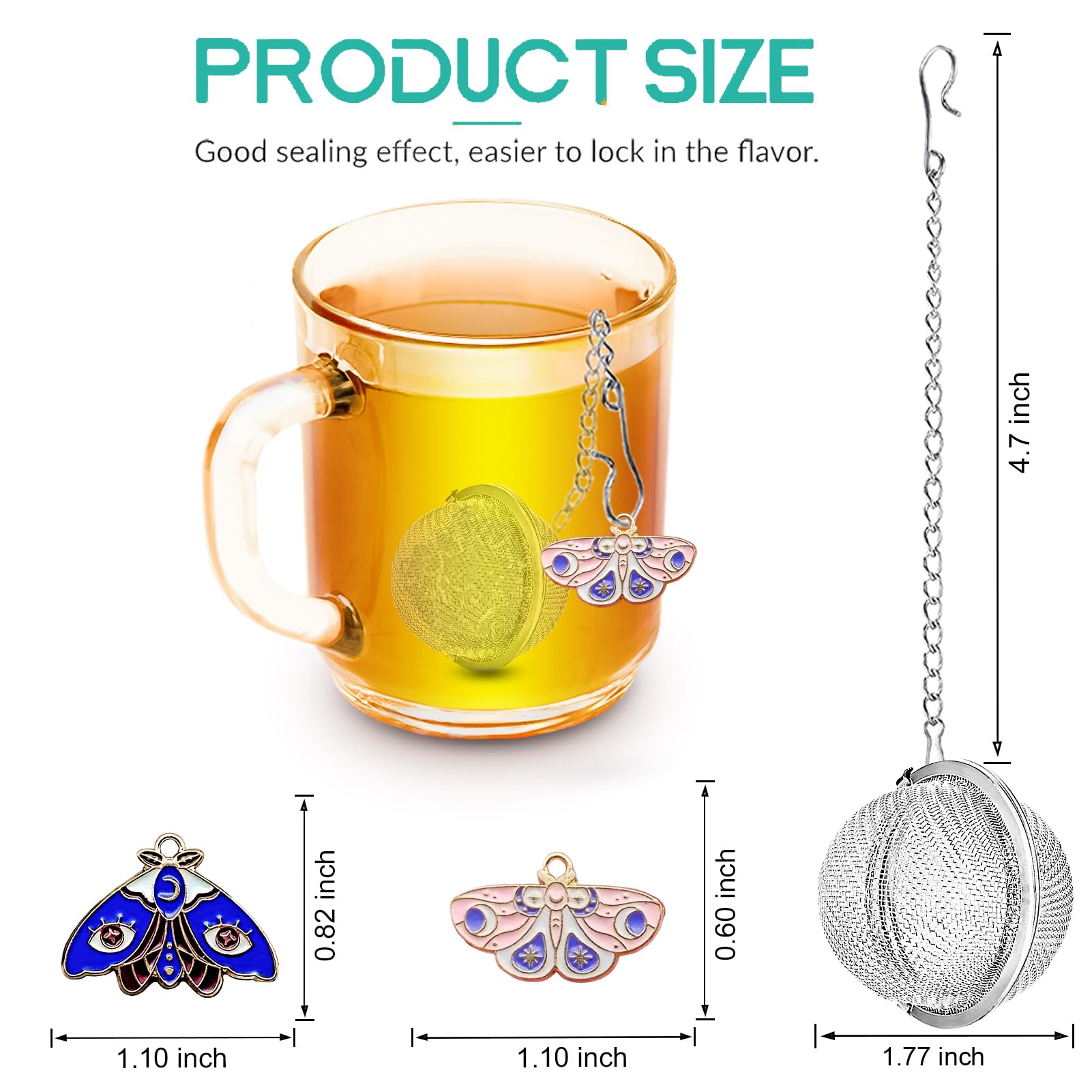 Tea Infusers For Loose Tea 2Pcs Nstaygate Tea Ball Handmade Butterfly Tea Strainers, Tea Infuser With Insect Charm Pendant 304 S