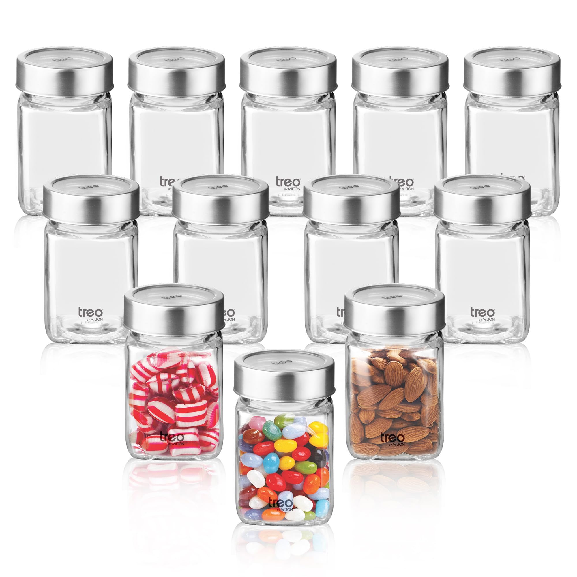 Treo By Milton Cube Storage Glass Jar Set Of 12 Pieces, 1000 Ml, Transparent | Bpa Free | Storage Jar | Kitchen Organizer Modula