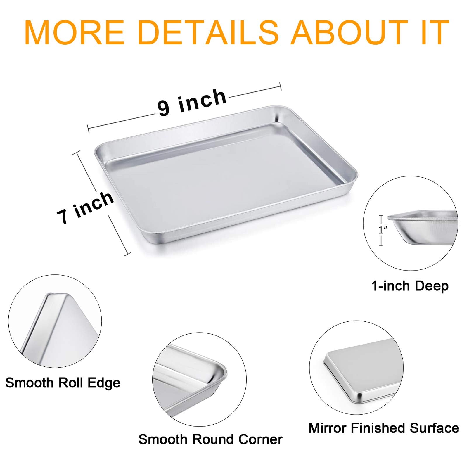 Teamfar 9'' X 7'' X 1'' Toaster Oven Pan With Rack Set Of 4, Stainless Steel Compact Toaster Ovenware Pan With Cooling Rack, Hea