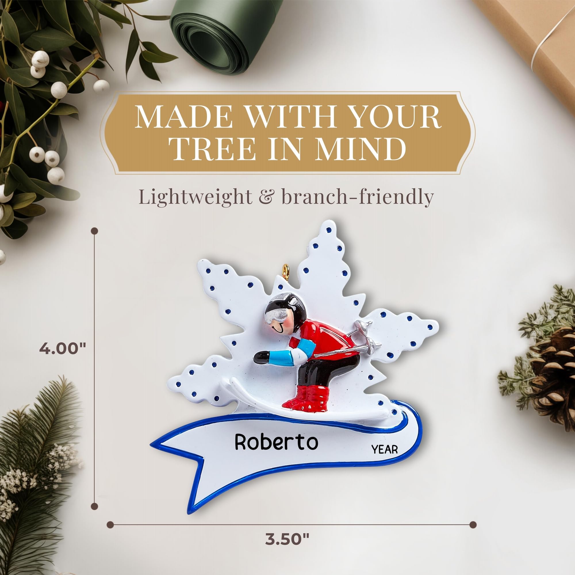 Personalized Ski Ornament 2025 | Free 24h Customization | Laser Engraved Sport Christmas Ornaments for Tree | Custom Gift Wrappe