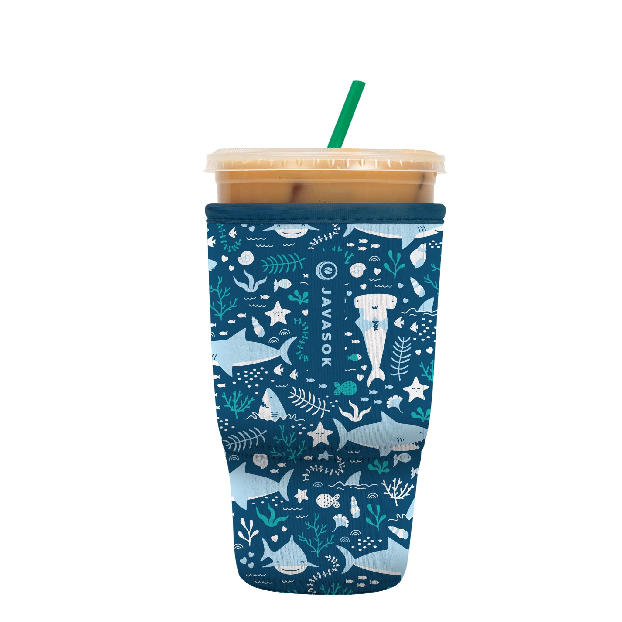 Sok It Java Sok Iced Coffee & Cold Soda Insulated Neoprene Cup Sleeve (Happy Sharks, Large: 30-32oz)