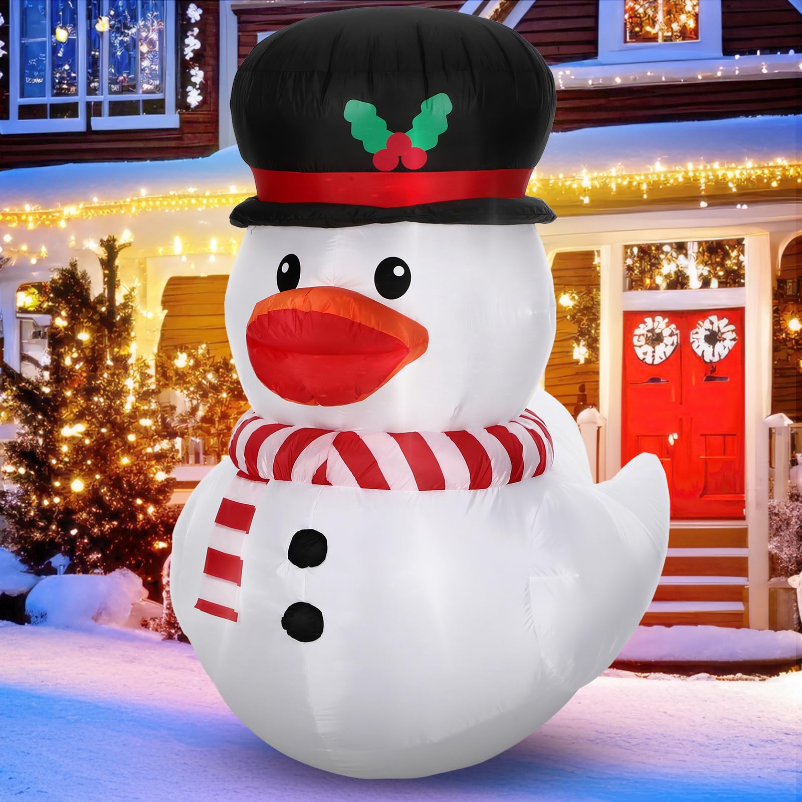 Leyndo 5FT Christmas Inflatables Decoration Outdoor Inflatables Duck with Build-in LEDs Lights Giant Blow Up Duck Wear Snowman C