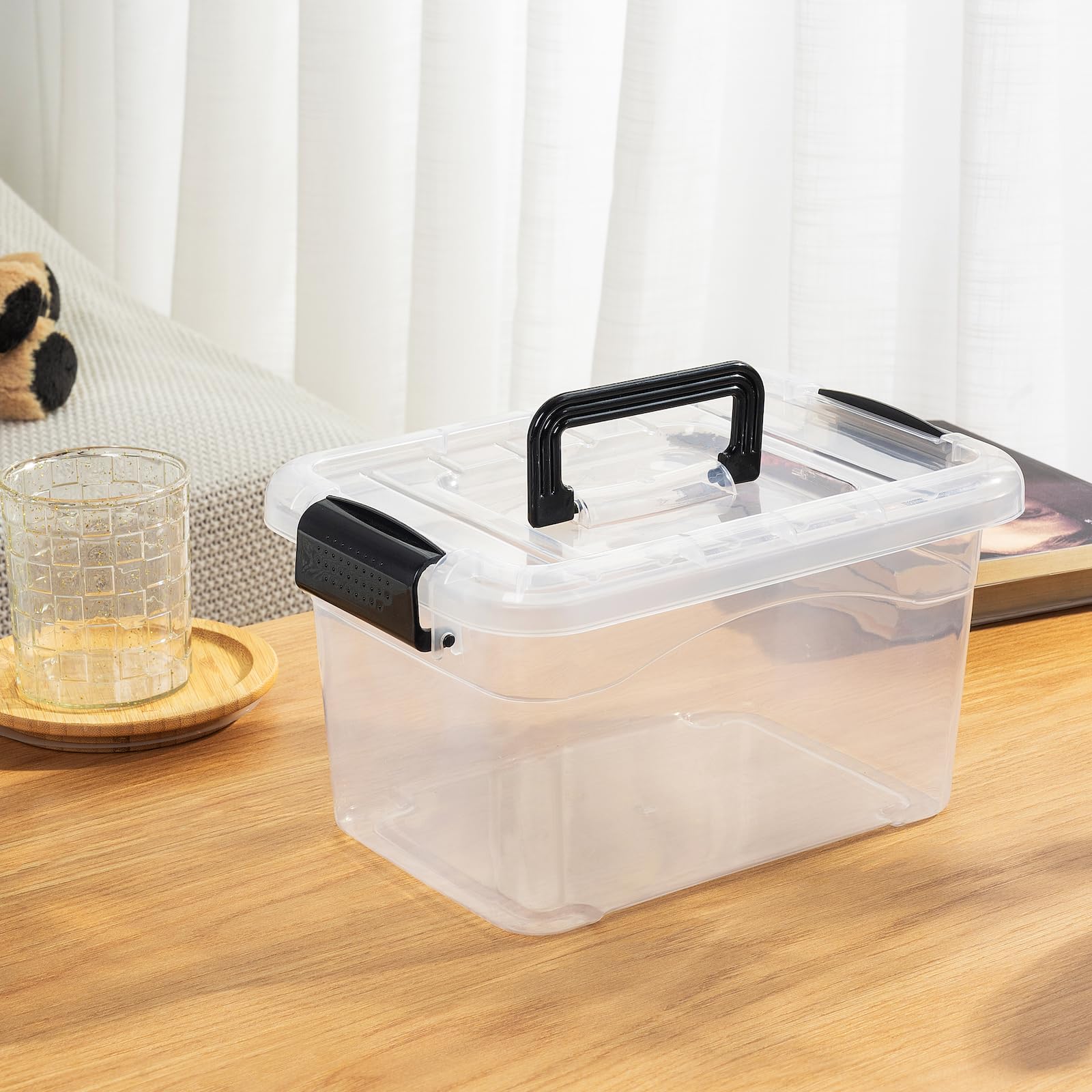 Cetomo 6.8Qt*20 Plactic Storage Bins, Stack Tote Storage Box With Handle, Clear, 6.8Quart-20 Pack