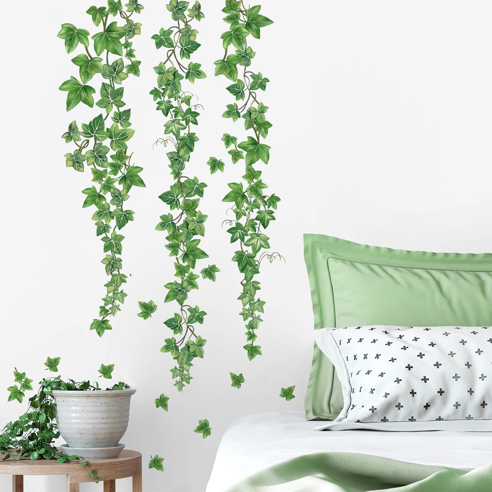 Decalmile Hanging Vine Wall Decals Evergreen Ivy Leaves Wall Stickers Bedroom Living Room Sofa Tv Background Wall Art Decor