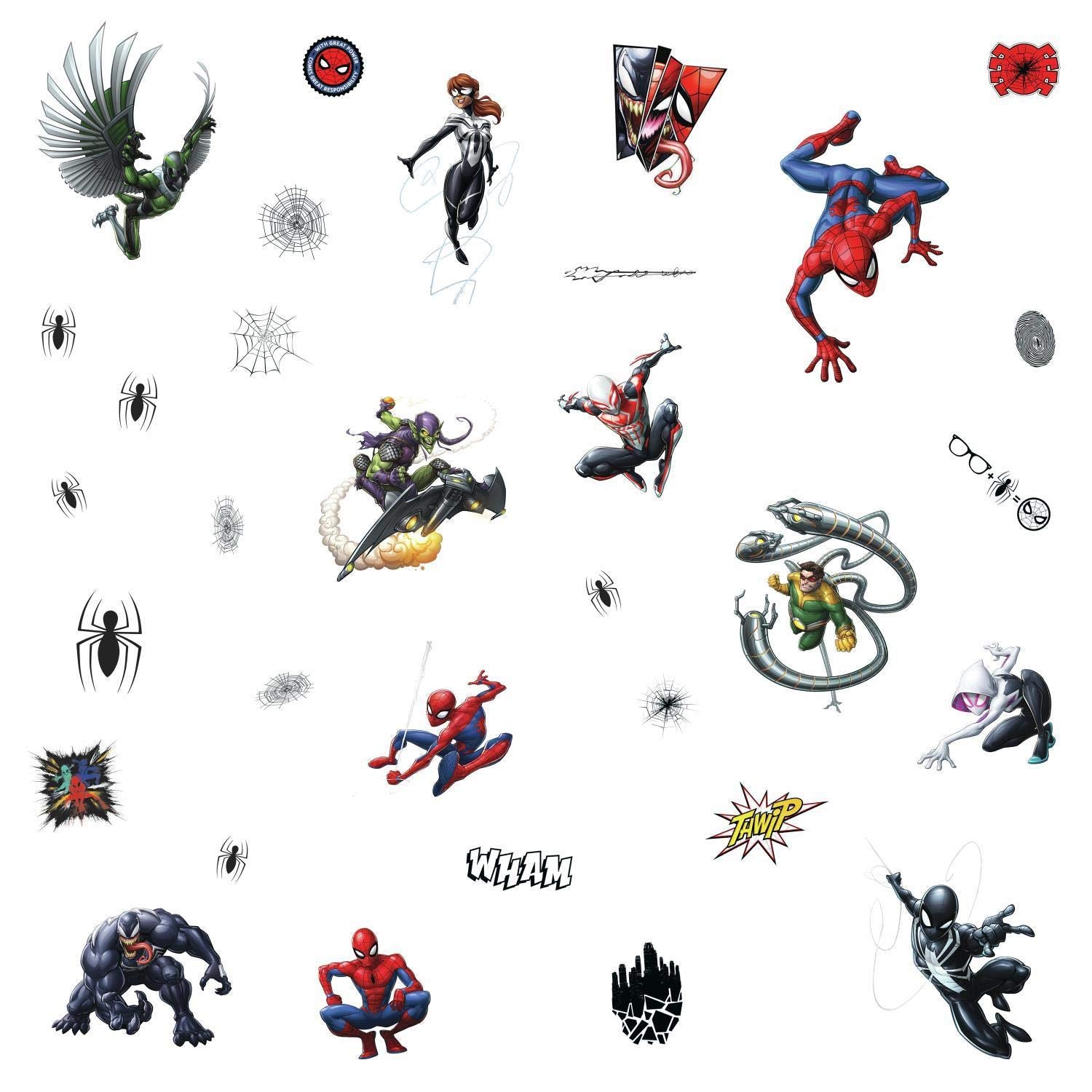 Roommates Rmk4233Scs Spider-Man Favorite Characters Peel And Stick, 32 Wall Decals, Black, Red, Blue