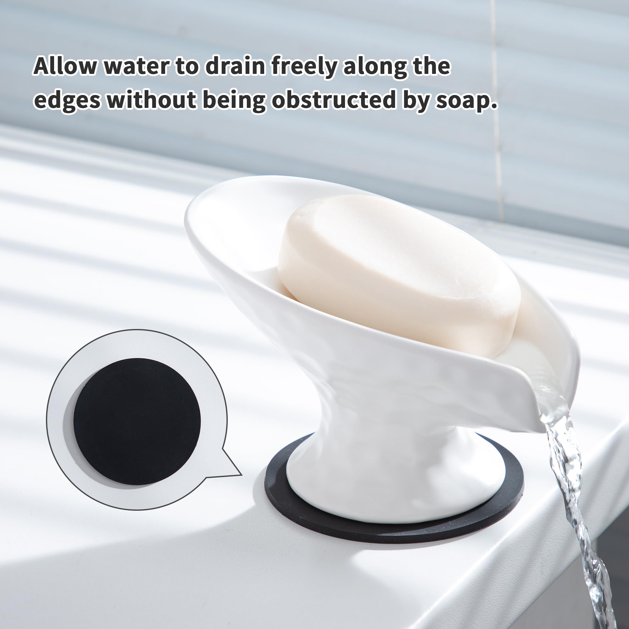 Self Draining Soap Dish,Soap Dish For Shower,White Ceramic Soap Holder For Bathroom Kitchen Shower Keeps Soap Dry, Easy To Clean