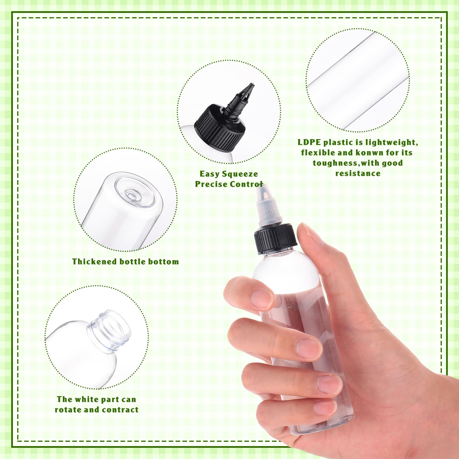 Tanlade 100 Pack 3.4 Oz Condiment Squeeze Bottles For Liquids Empty Applicator Bottle Plastic Round Pet Twist Top Condiment Sque