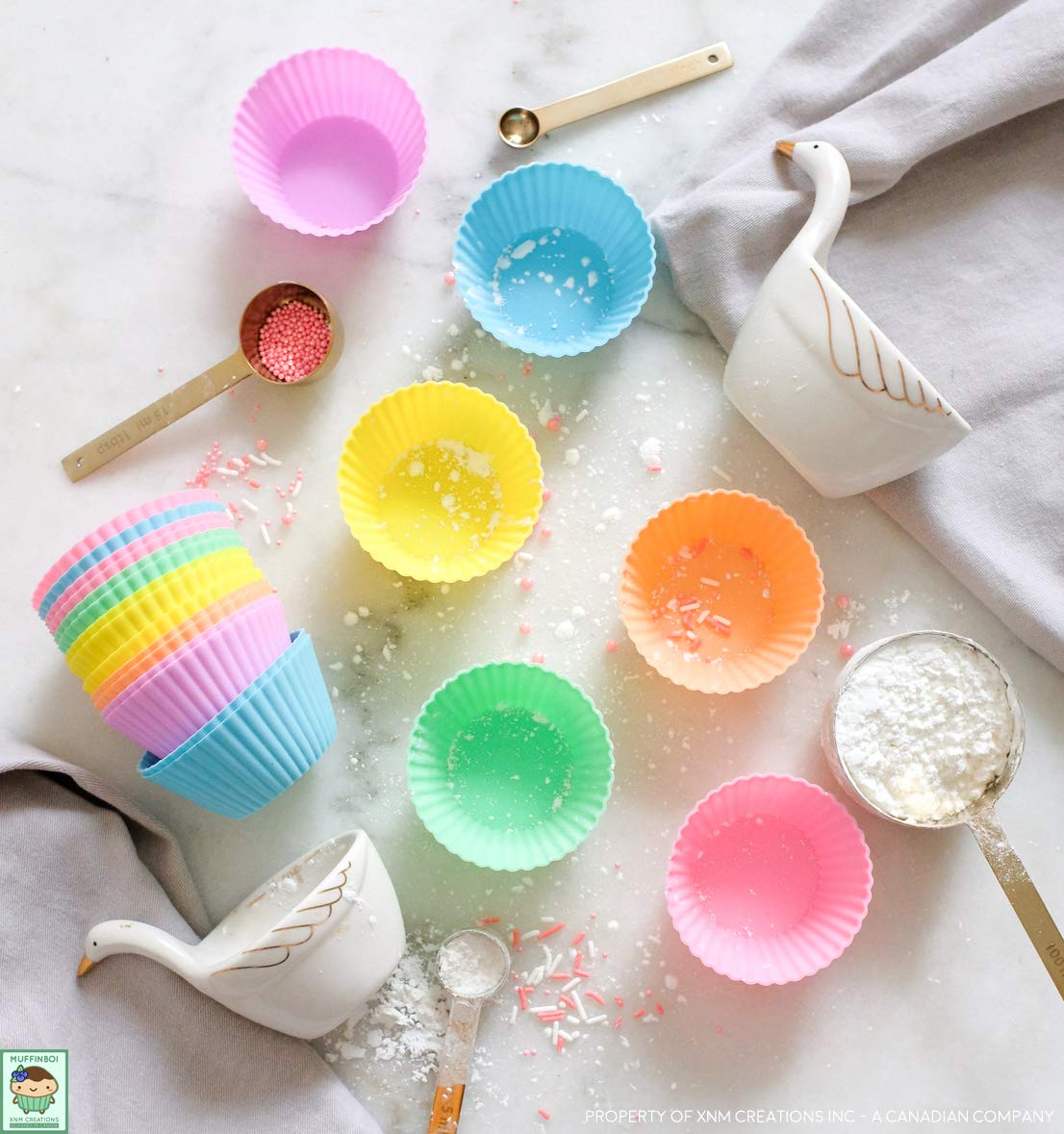 Muffinboi By Xnm Creations, Premium Grade Silicone Cupcake And Muffin Liner Molds Baking Cups (Pastel), Pack Of 24