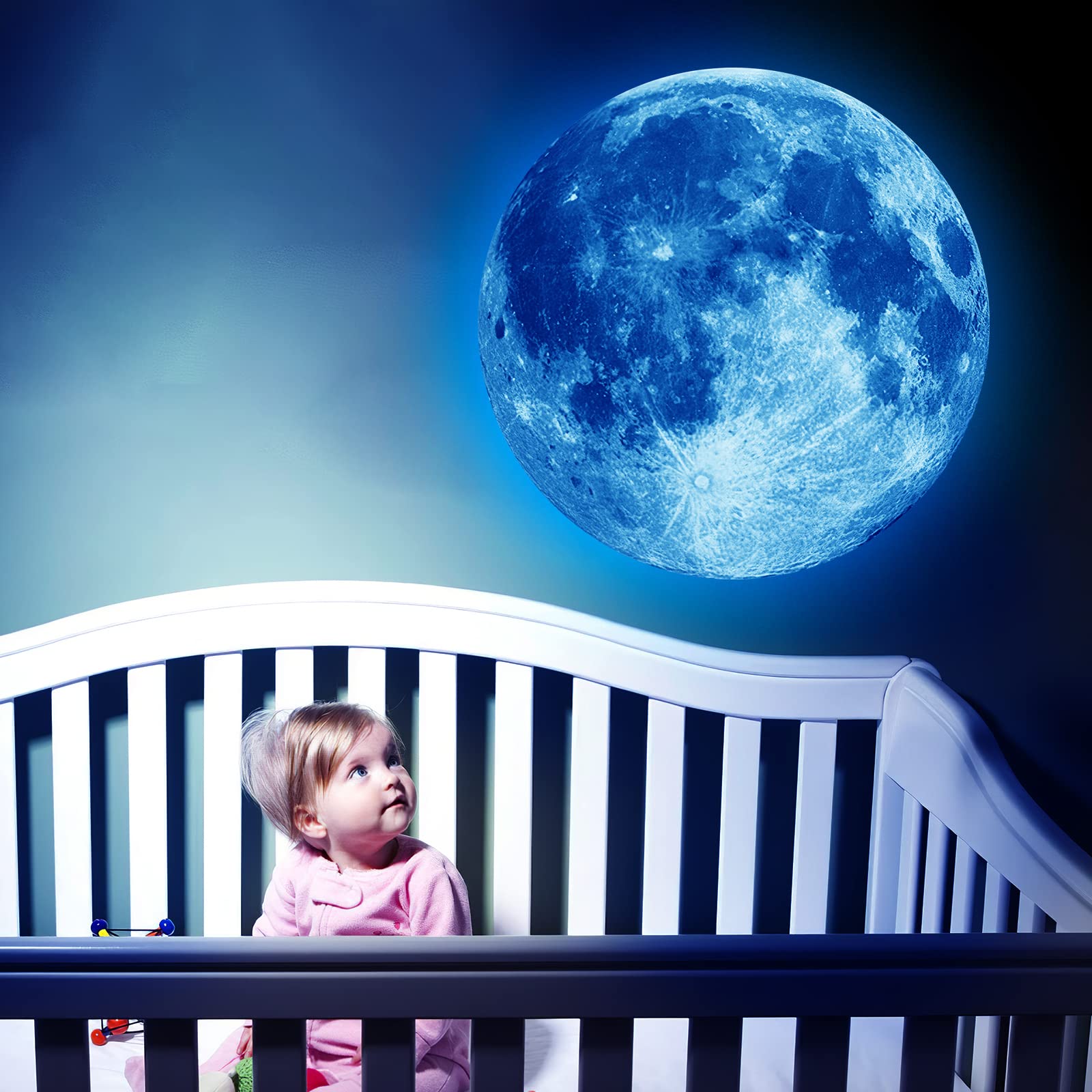 11.8 Inch Glow In The Dark Stickers For Kids, Glow In The Dark Moon Wall Decal, Glow In The Dark Moon Stickers For Ceiling Bedro