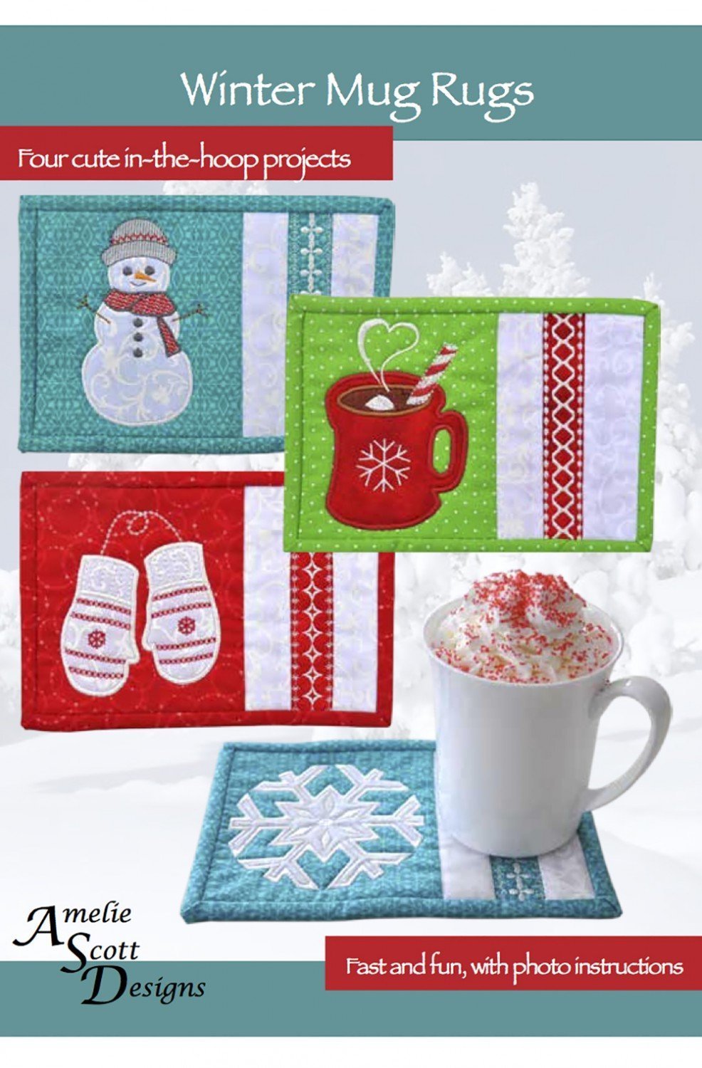 Amelie Scott Designs Winter Mug Rugs ME CD Pattern 4 Count (Pack of 1)