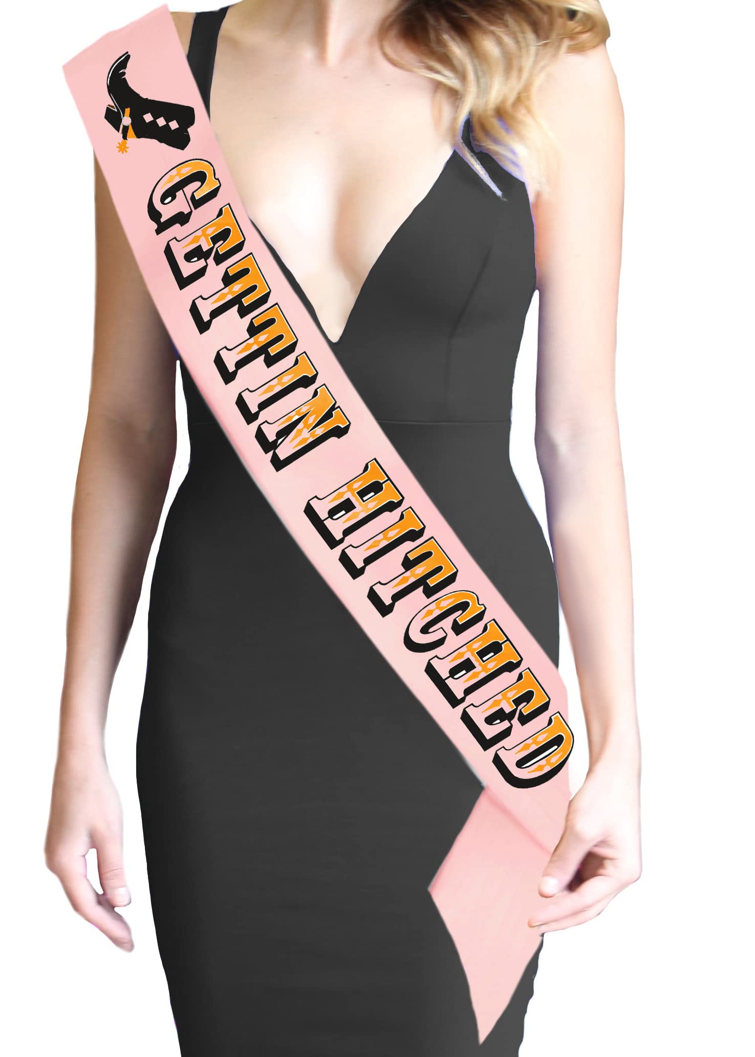 Cowgirl Bridal Sash - Bridal Grade Satin Bachelorette Party Cowgirl Sash - Gettin Hitched Shiny Gold Sash For Bride - Cowboy Wes