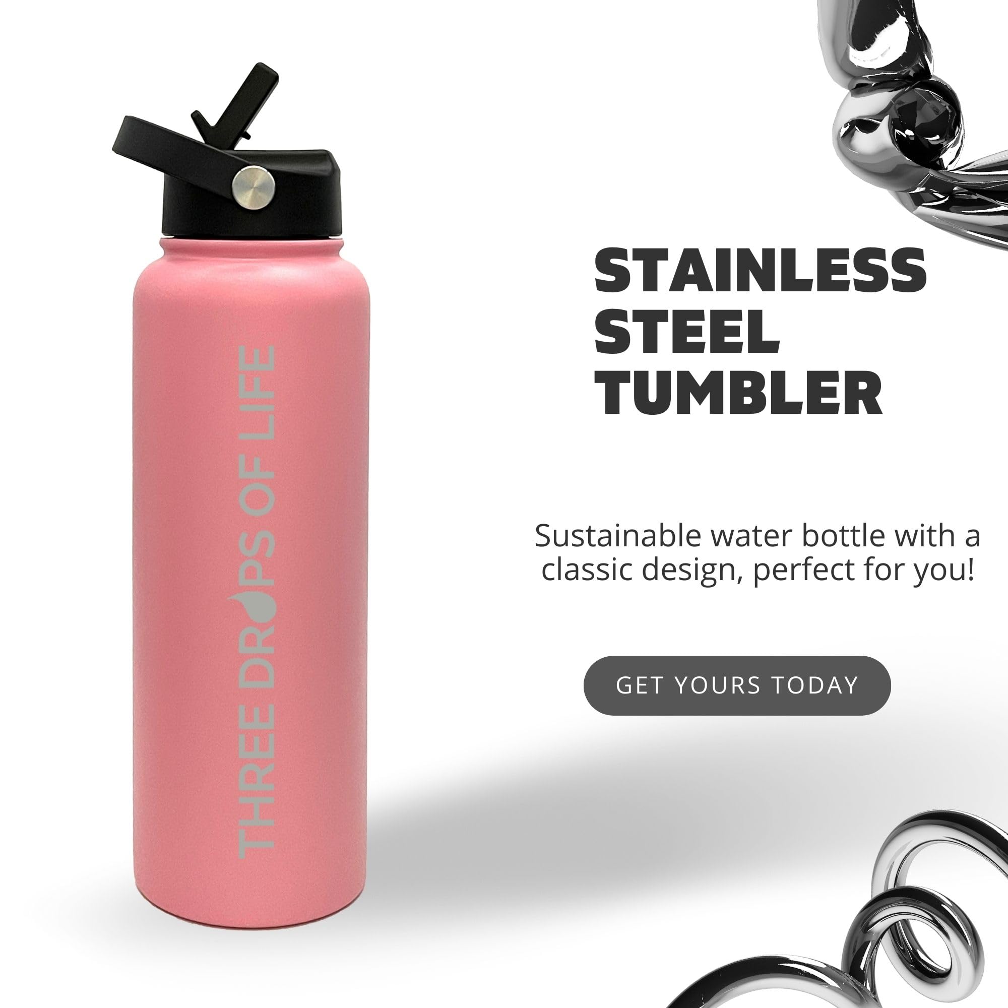 Double Wall Stainless Steel 40Oz Water Bottle, Vacuum Insulated For Best Hot And Cold Liquids, Flip Top Lid With Straw, Strong F