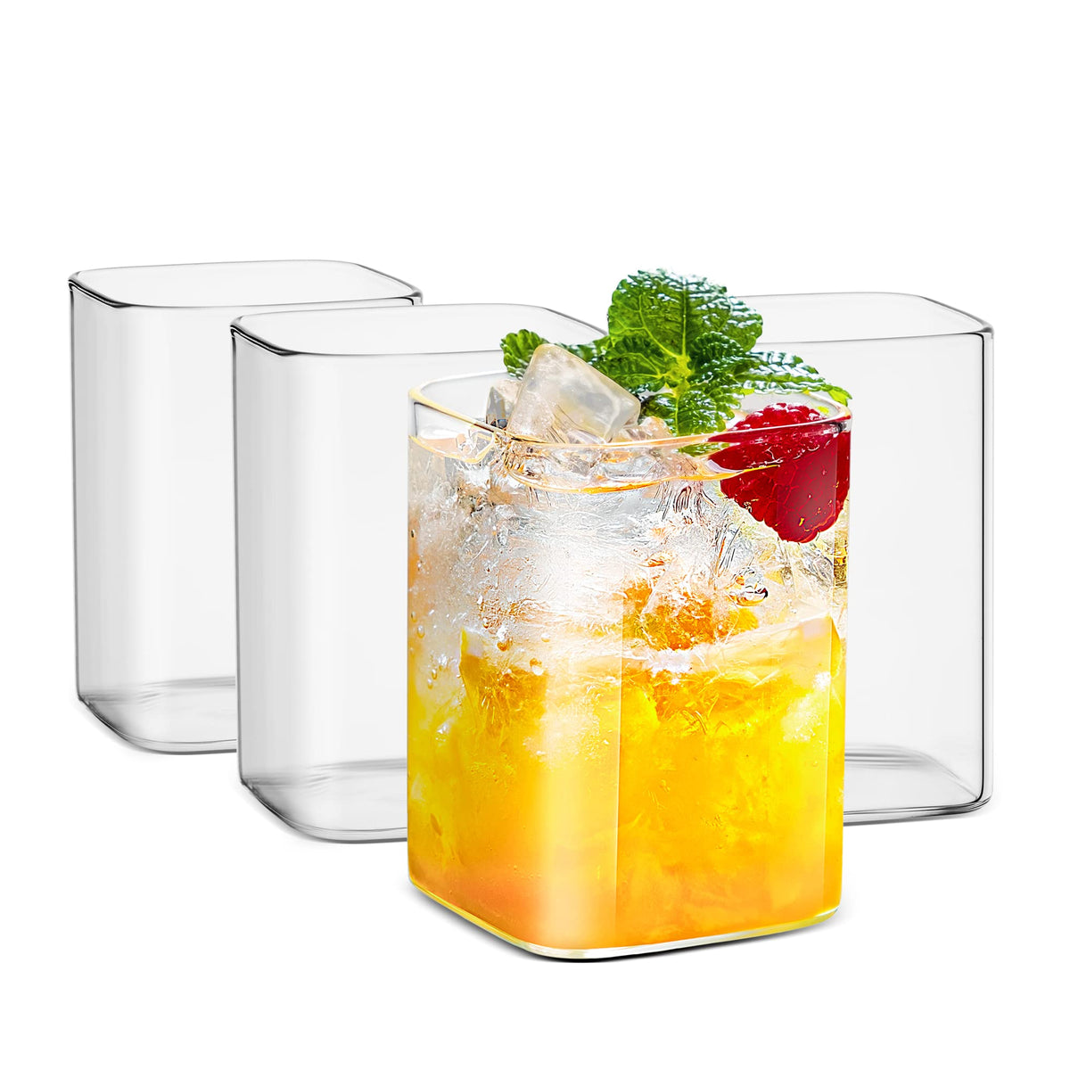Luxu Drinking Glasses 8 Oz,Thin Square Glasses Set Of 4,Elegant Bar Glassware For Water,Juice,Beer, Drinks,And Cocktails And Mix