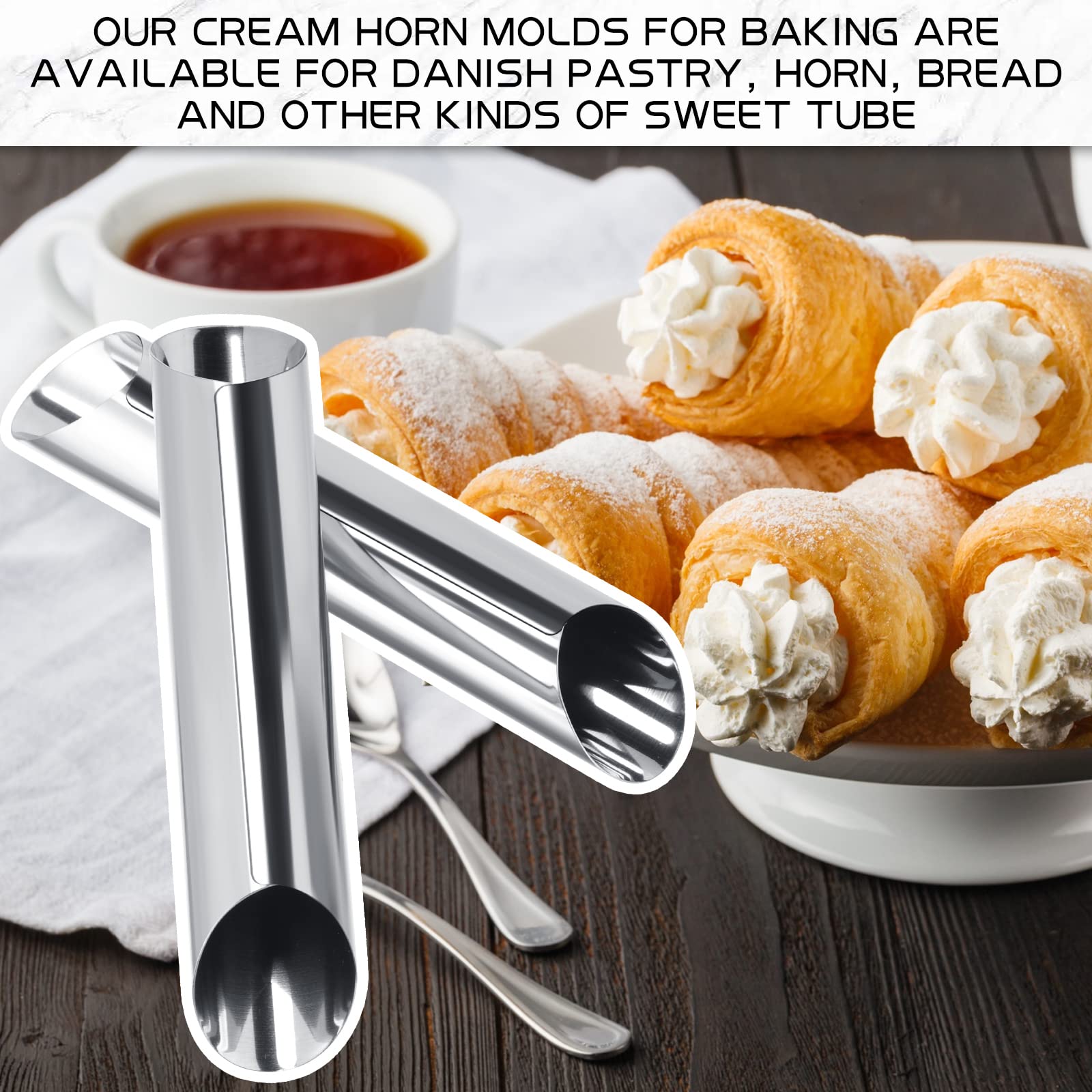 Yexiya 50 Pcs Cannoli Tubes Stainless Steel Cannoli Forms Cream Horn Molds Non Stick Danish Pastry Molds For Croissant Shell Cre