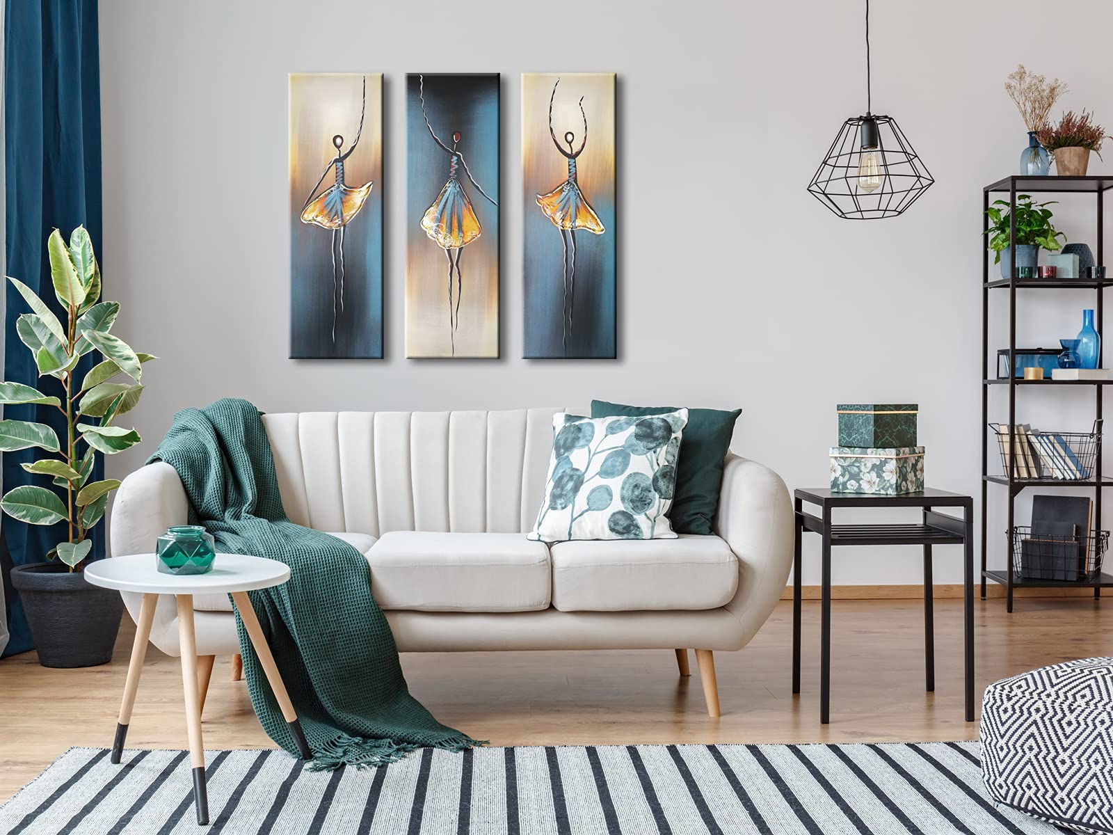 Wieco Art Dancing Girls Modern Large Contemporary 3 Panels 100% Hand Painted Stretched And Framed Ballet Dancers Oil Paintings O