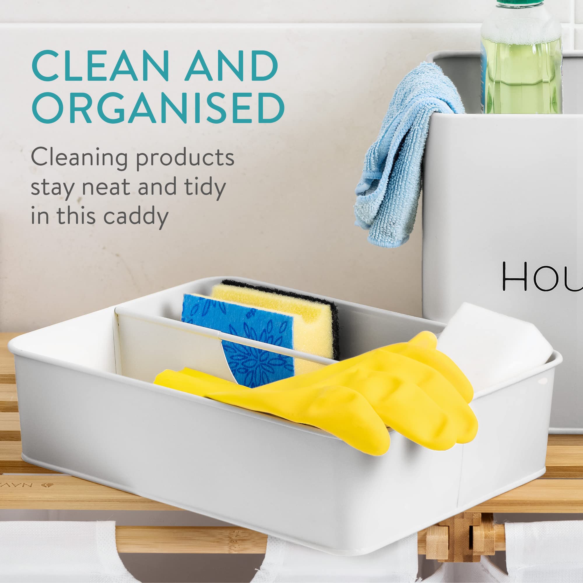 Navaris Cleaning Caddy With Handle - Metal Cleaning Product Storage Organizer Box For Housekeeping Products For Bathroom Kitchen