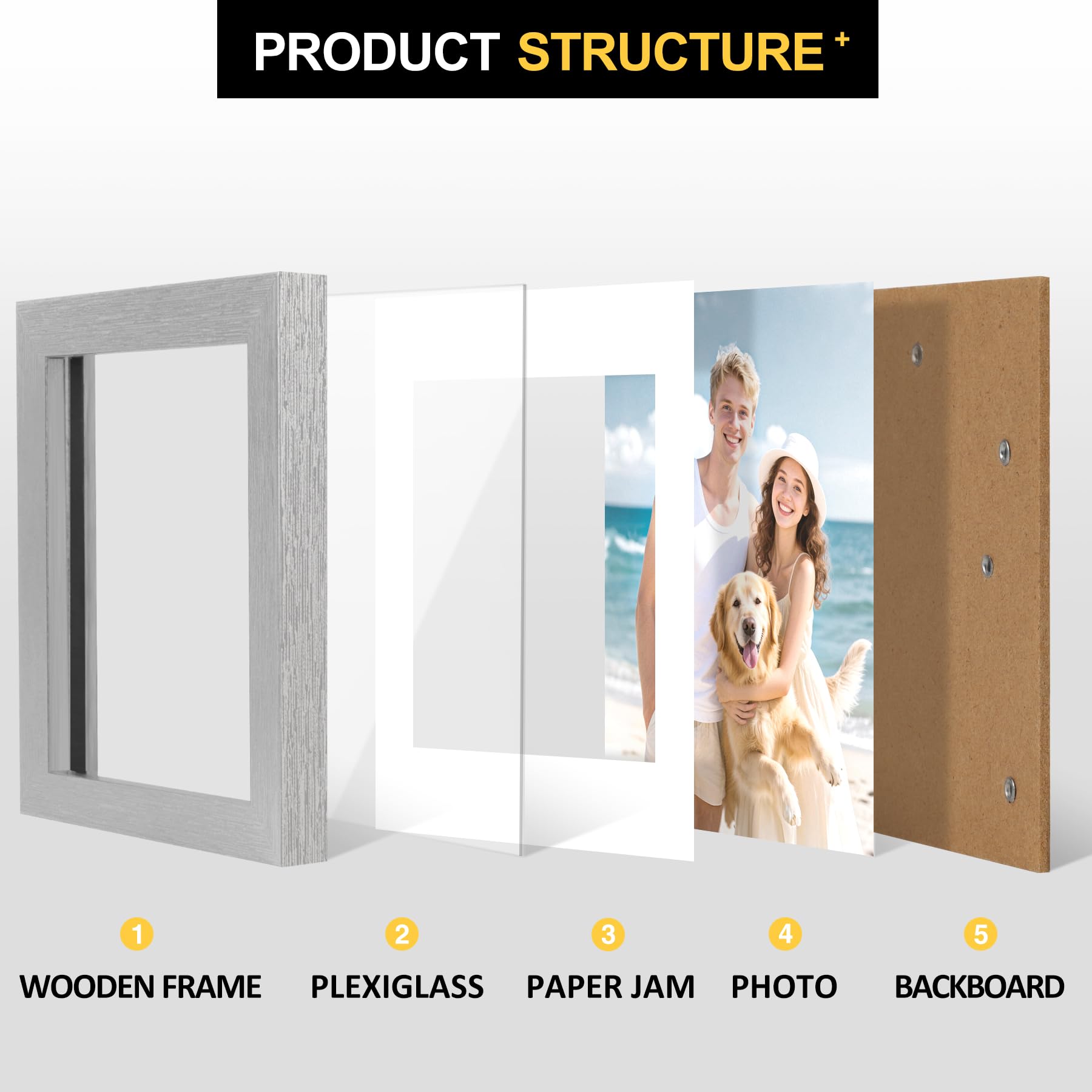 TOFOREVO 6x6 Picture Frames Set of 6 Silver Wood Grain Photo Frame for Gallery Wall Mounting or Tabletop Display