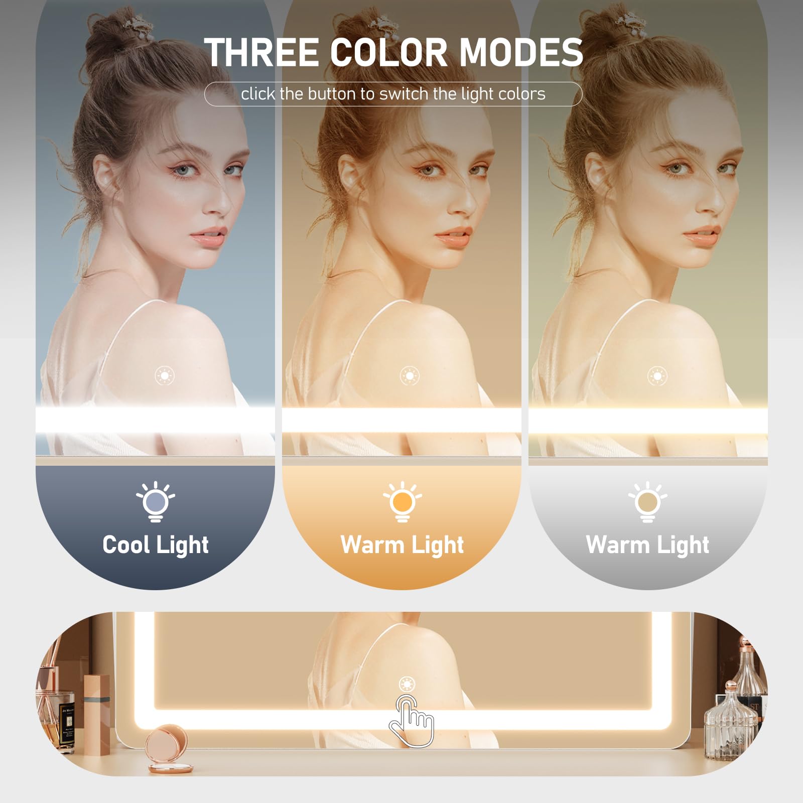 Gvnkvn Ligheted Vanity Mirror With Lights, 14'' X 10'' Led Makeup Mirror, 3 Modes Light, Smart Touch Control Dimmable, 360Rotati