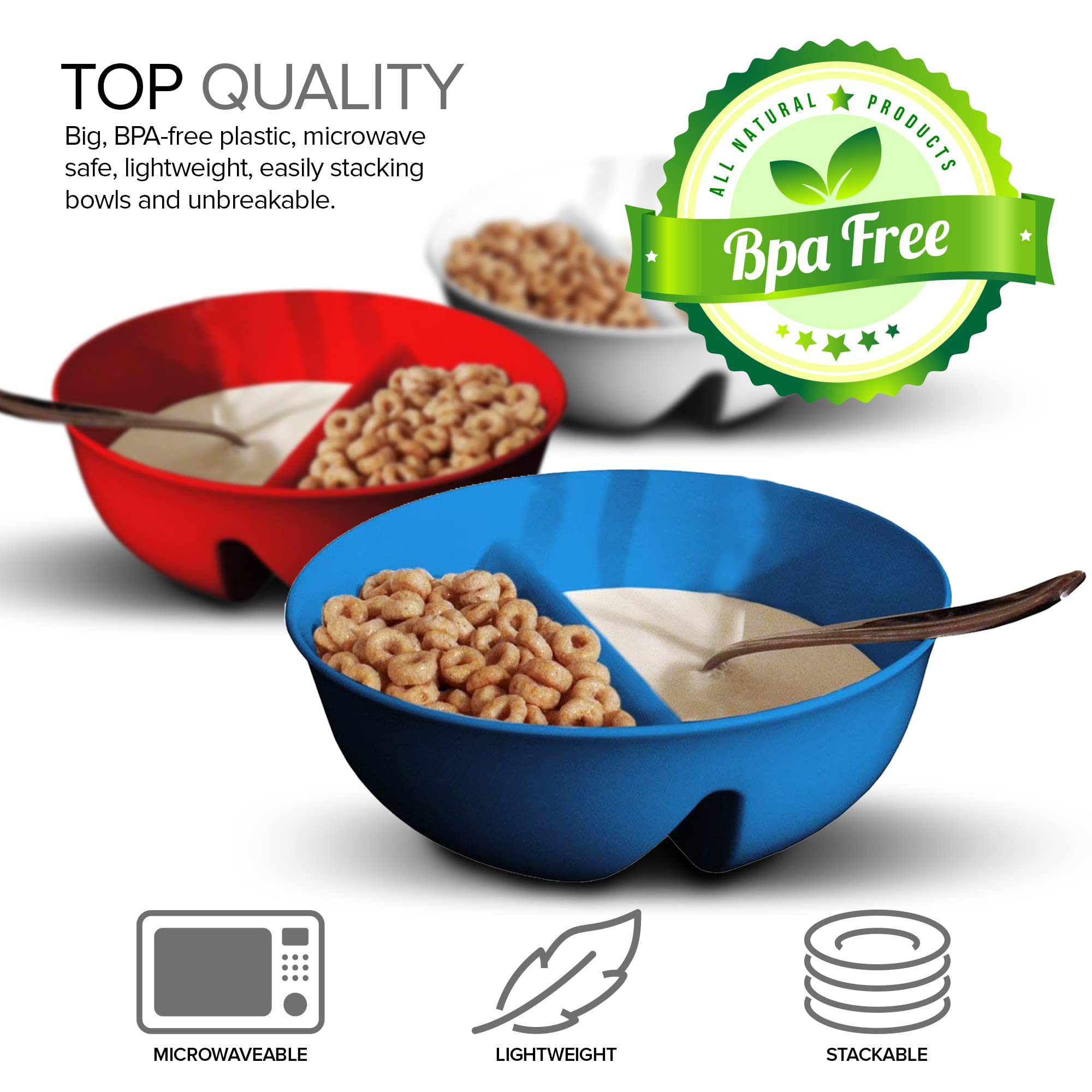 Just Crunch Anti-Soggy Cereal Bowl - Keeps Cereal Fresh & Crunchy | Bpa Free | Microwave Safe | Ice Cream & Topping, Yogurt & Be