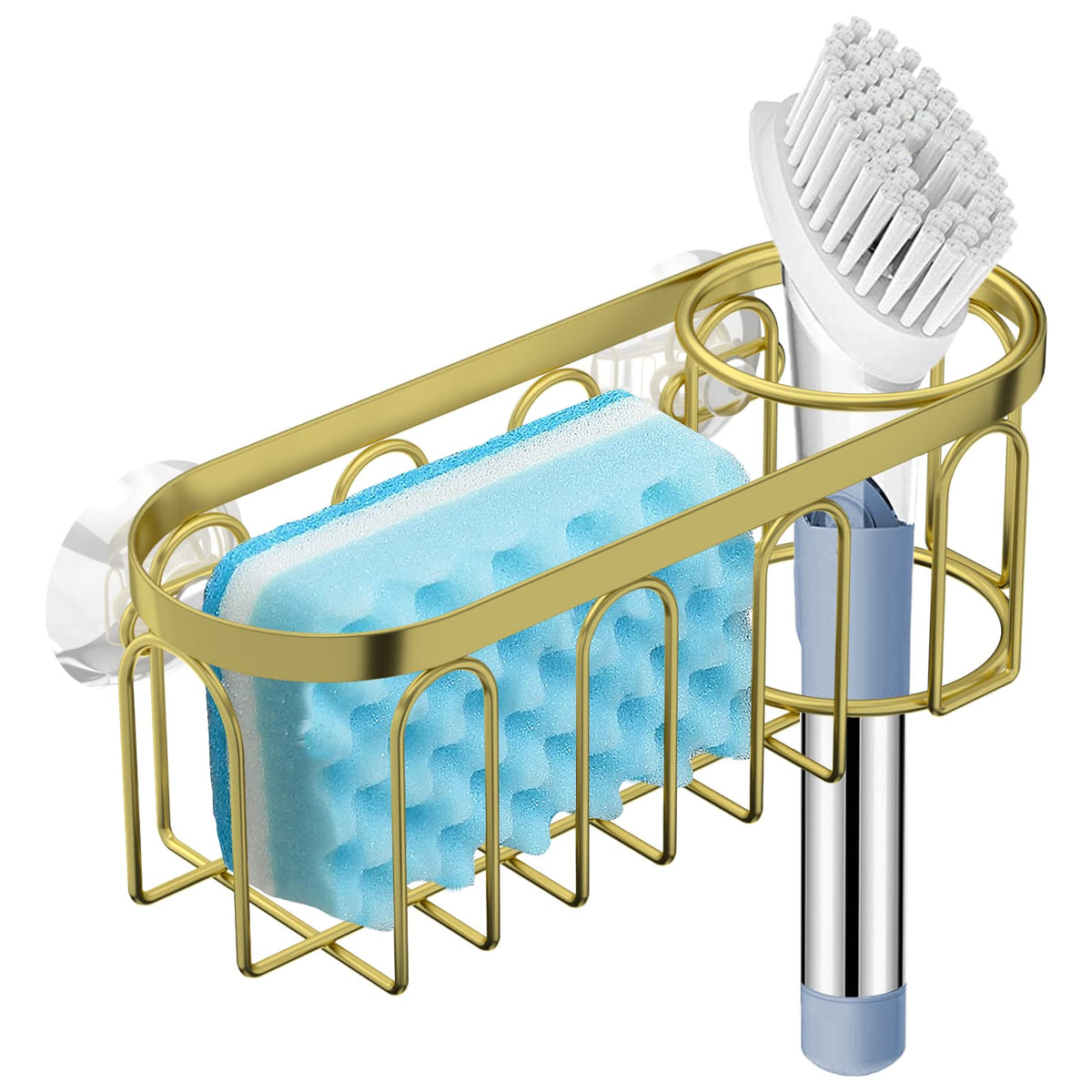 Yazoni 2-In-1 Sponge Holder For Kitchen Sink, Suction Cup Sponge Rack Kitchen Sink Caddy, No Drill Rustproof Kitchen Sink Organi