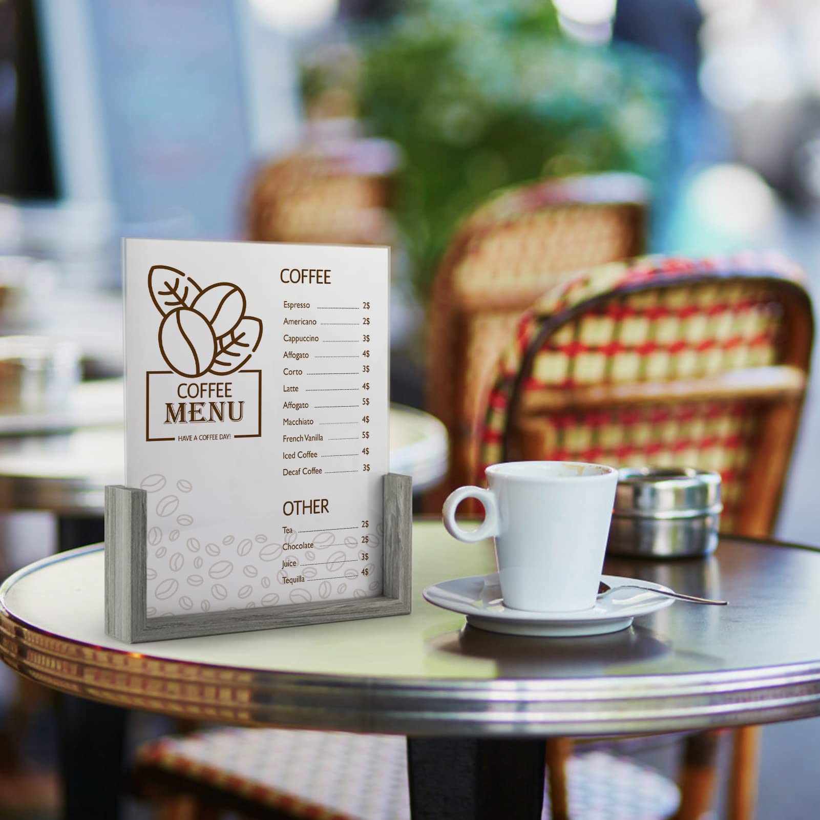 PETAFLOP 8x10 Picture Frame Set of 2, Double Sided Glass Photo Frames 8 by 10, Rustic Wooden Menu Holder Sign Card Stand for Des