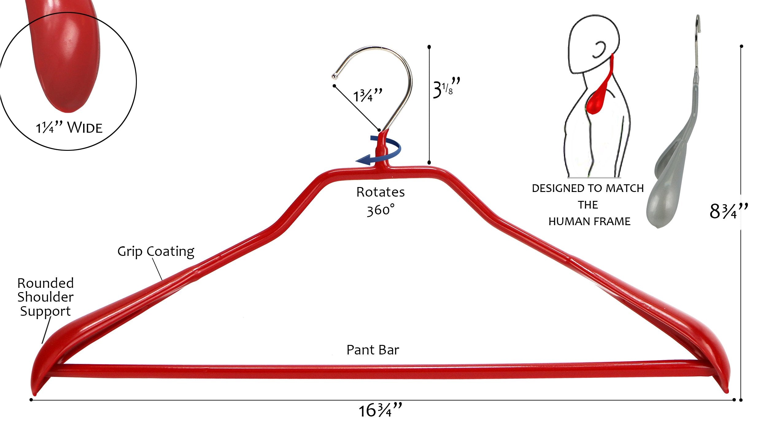 Mawa By Reston Lloyd Bodyform Series Non-Slip Space-Saving Clothes Hanger With Bar For Pants, 16-1/2'' , Style 42/Ls, Set Of 5,