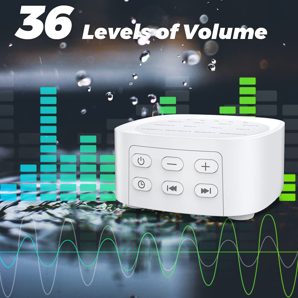 Sleepbox Sleep White Noise Sound Machines with 25 Soothing Sounds 36 Volume Levels 5 Timers Visible Sound Catalog Portable Memory Function for Home Office and Travel