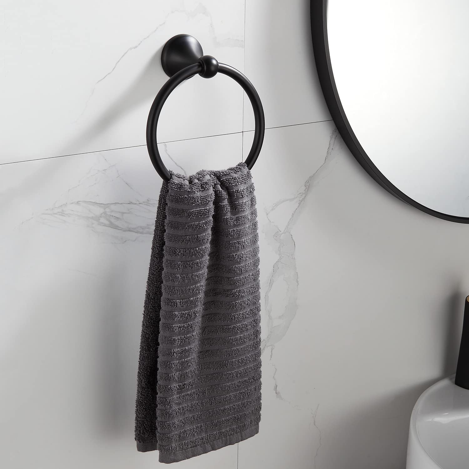 BGL Towel Ring Matte Black Matal Wall Mount for Bathroom 2 Pack Classic Style