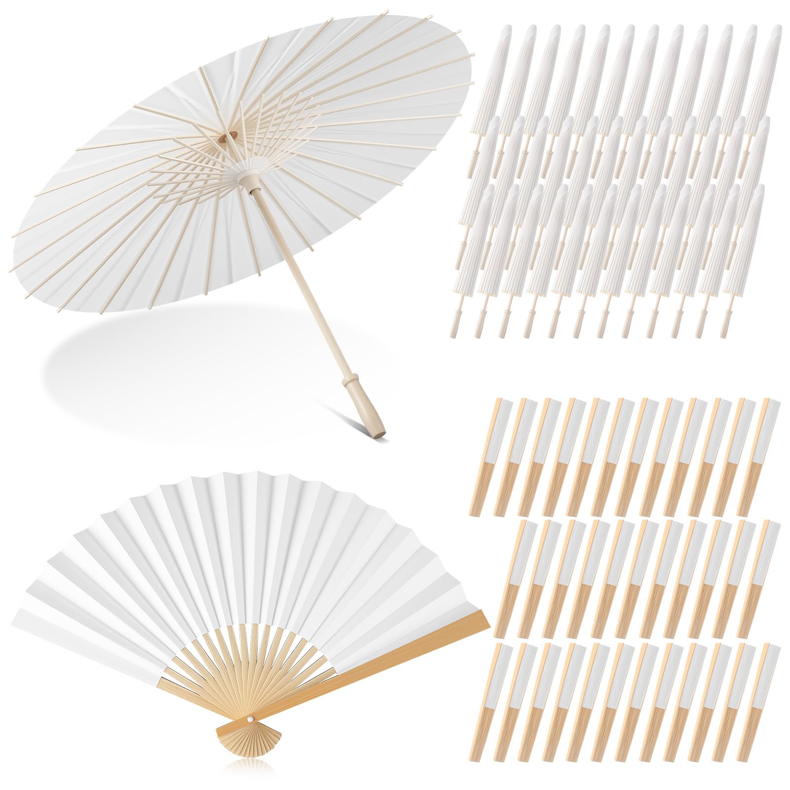 SilTriangle 72 Pcs 16/24/72/100 Pcs Wedding Paper Parasol Umbrella with Fans, Bamboo Parasol for Bridal Shower Garden Party Deco
