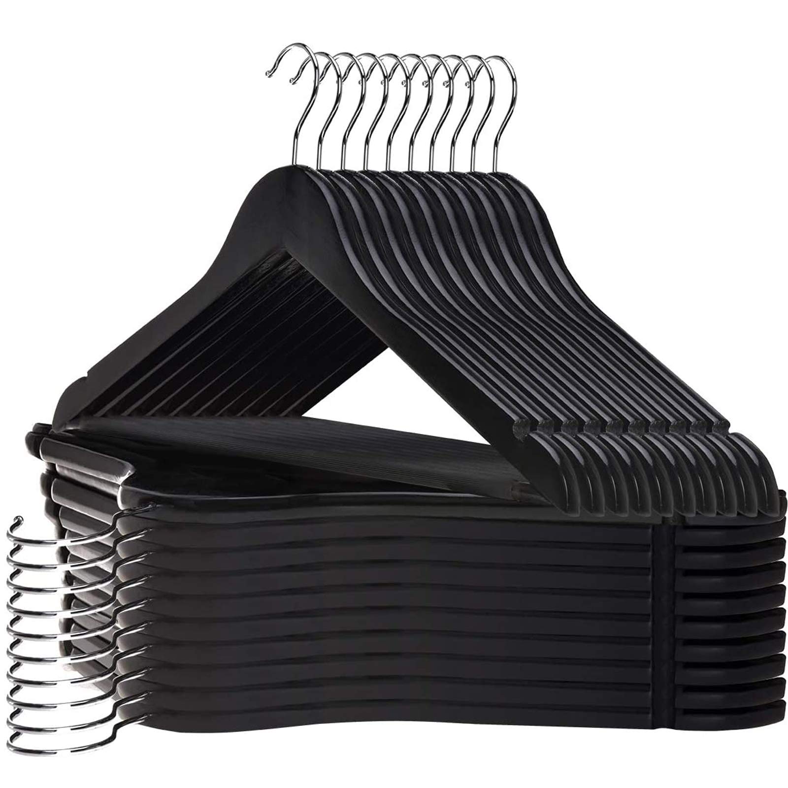 Js Hanger Wooden Coat Hangers, 20 Pack High Grade Wood Suit Hangers With Non Slip Pant Bar - Extra Smooth And Splinter Free Blac