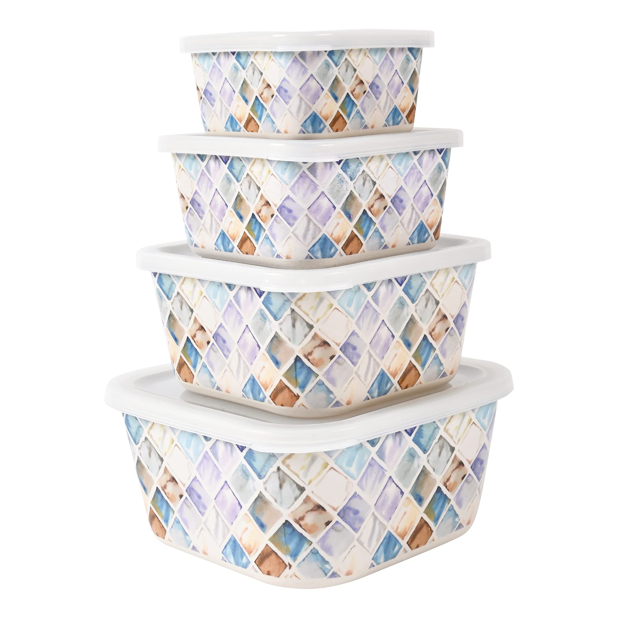 Earthism EcoFriendly Bamboo Fibre Storage Containers  Set Of 4 (Contours, Purple)