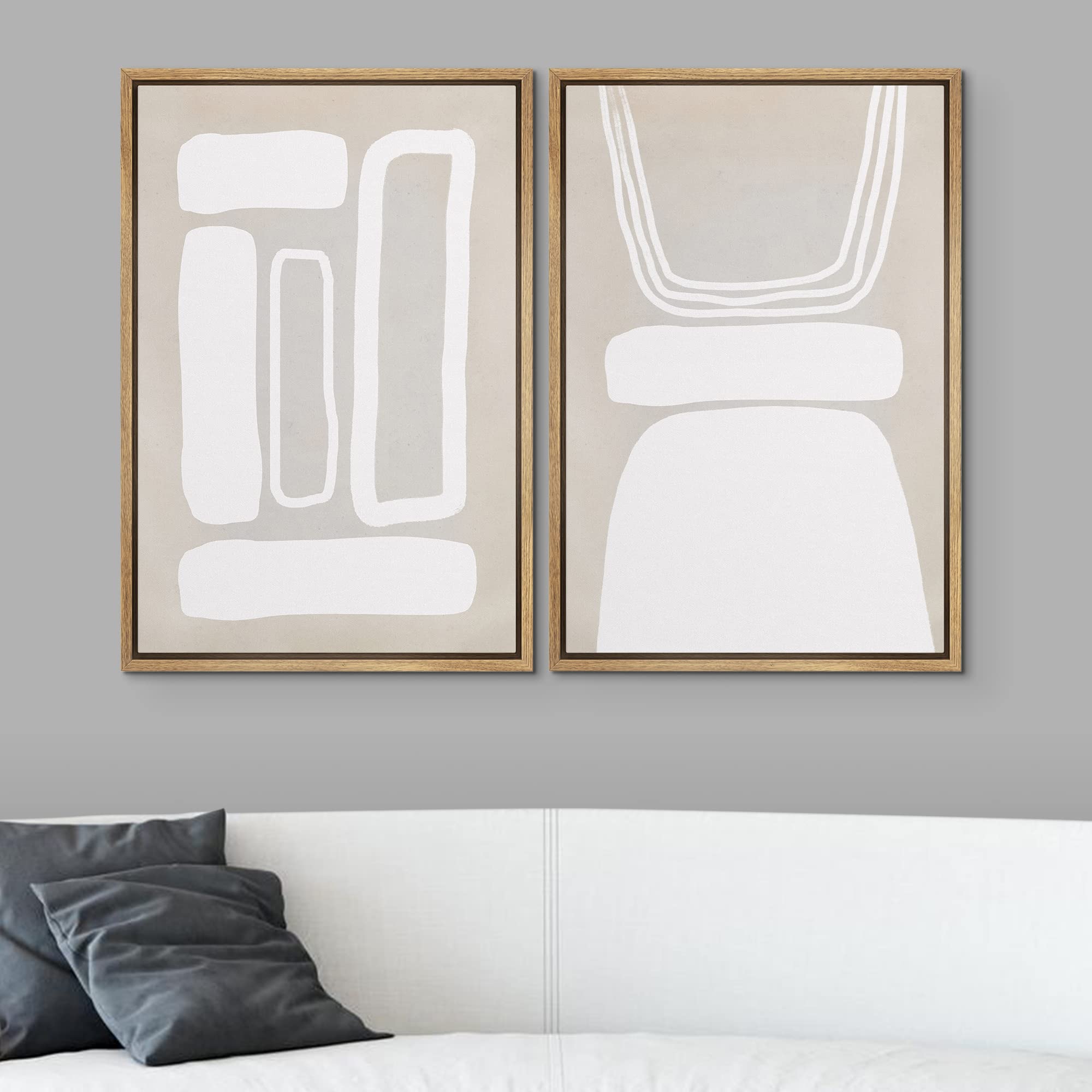 SIGNWIN Framed Canvas Print Wall Art Set Retro 1960s Geometric Figure Collage Abstract Shape Cozy Neutral Modern Art Decorative Nordic Multicolor for Living Room  Bedroom  Office - 16''x24''x2 Natural