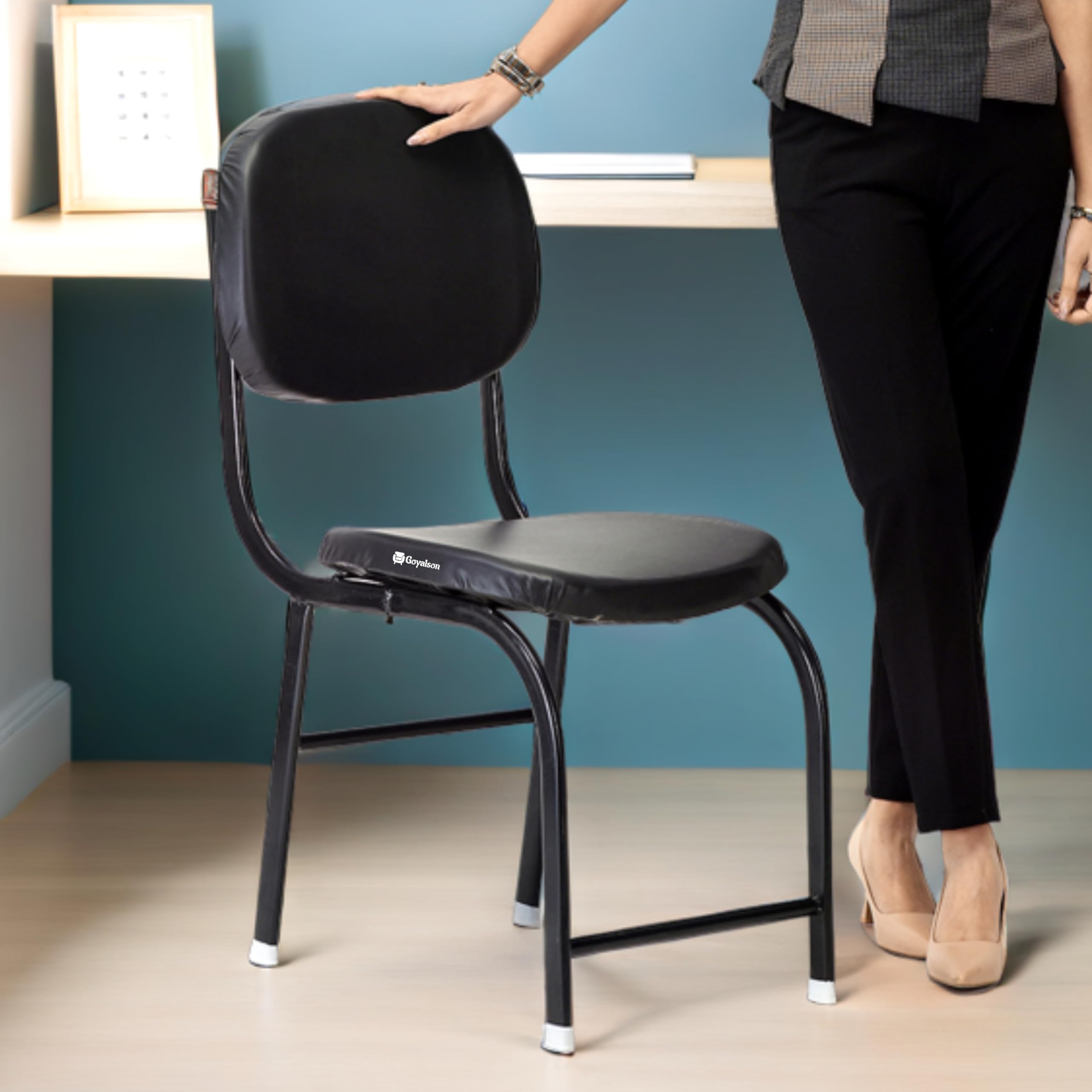 Ratison Comfortable Office Study Computer Library Visitor Chair Without Arm Rest With Iron Frame And Cushion Seat Back, Chair Wi
