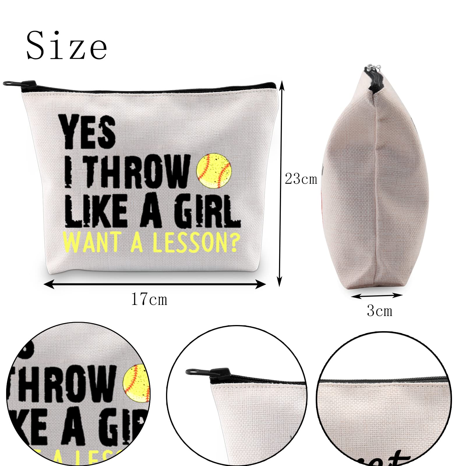 Pofull Softball Player Gift Softball Team Gift Yes I Throw Like A Want A Lesson Softball Cosmetic Bag (I Throw Like A Girl Want