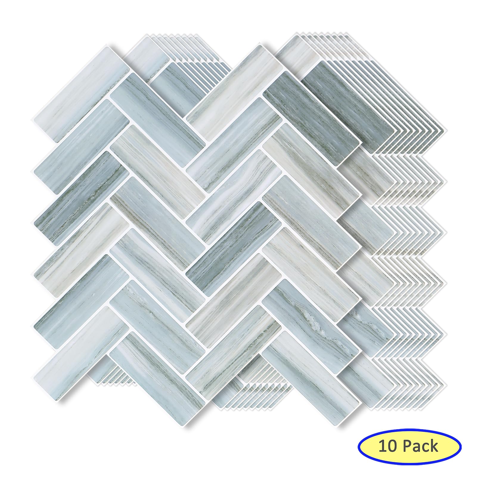 Tilingview 10 Pcs Vinyl Peel And Stick Tile For Kitchen Backsplash, Plastic Self-Adhesive Tiles Pvc Wall Stickers (Blue Gray Her