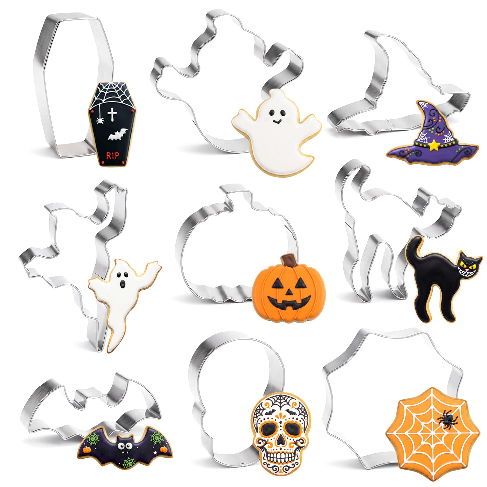 9Piece Halloween Cookie Cutter Set, Ghost Pumpkin Bat Baking Molds