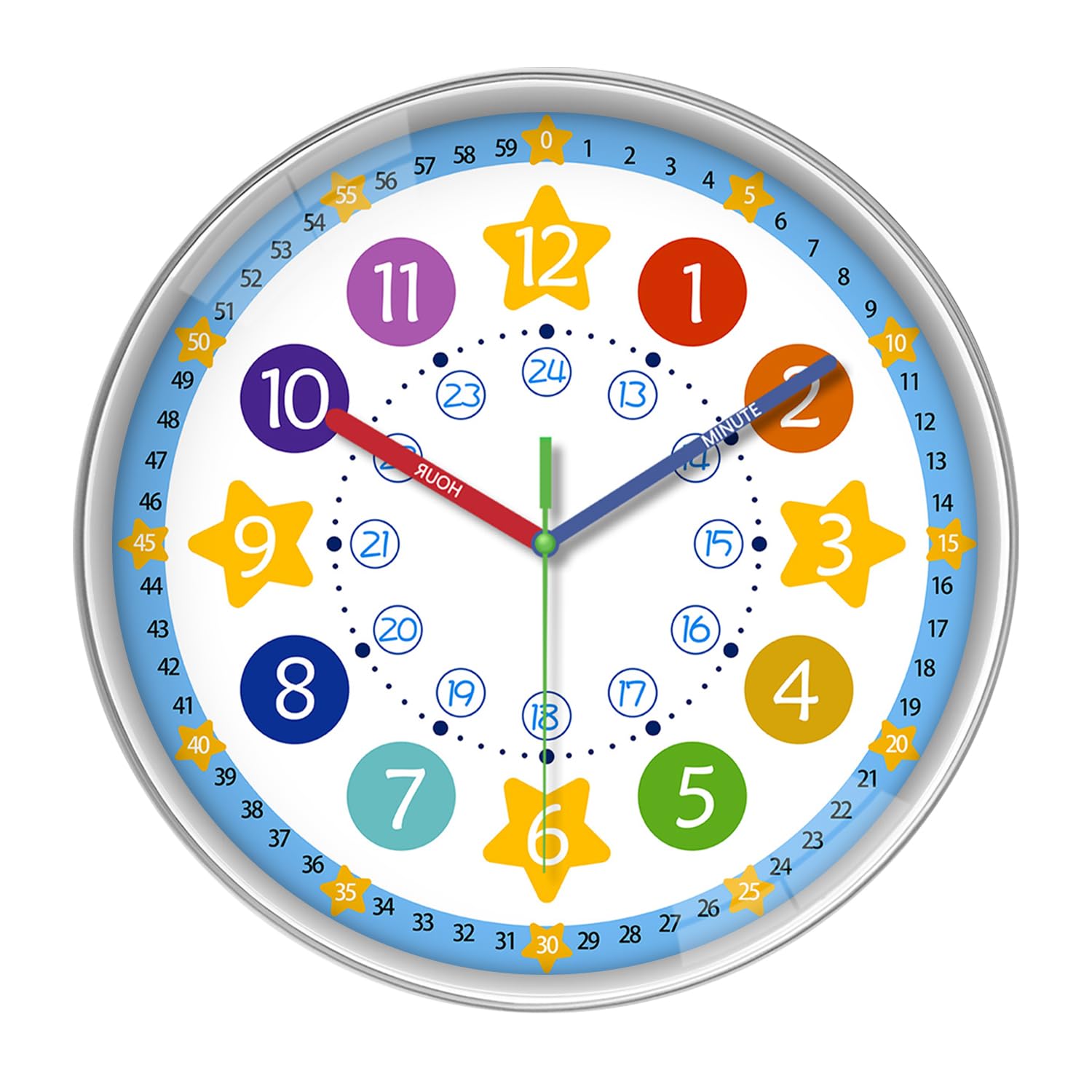 Xfm Large Wall Clock For Kids 16 Inch Quiet Wall Clocks Battery Operated Colorful Wall Clock For Classroom